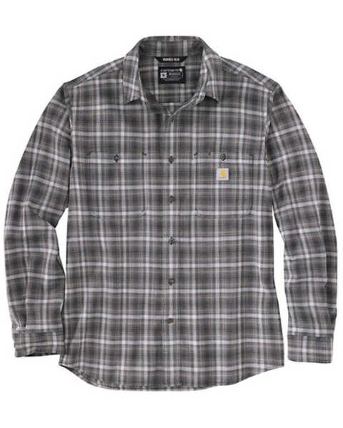 Carhartt Men's Relaxed Fit Lightweight Plaid Print Long Sleeve Button-Down Work Shirt, Black, hi-res