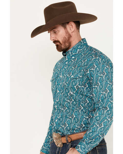 Image #2 - Roper Men's Amarillo Paisley Print Long Sleeve Button-Down Western Shirt, Teal, hi-res