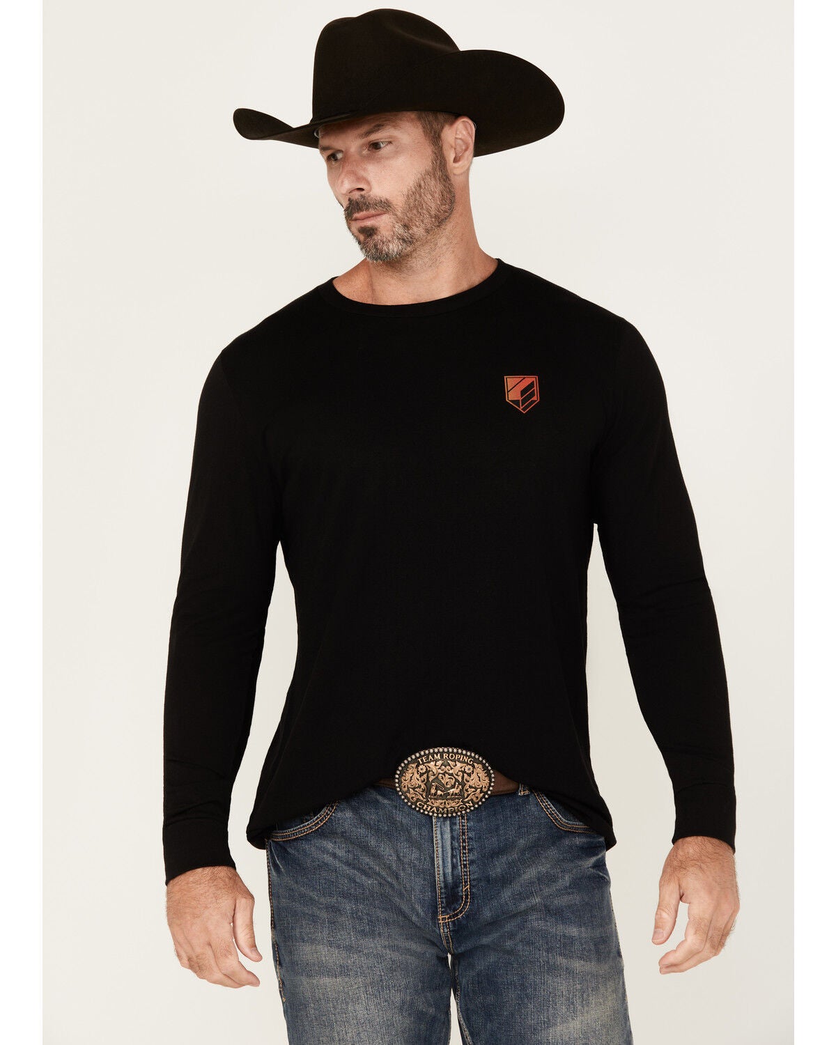 Product Name: RANK 45® Men's Raw Rodeo Logo Long Sleeve Graphic T-Shirt