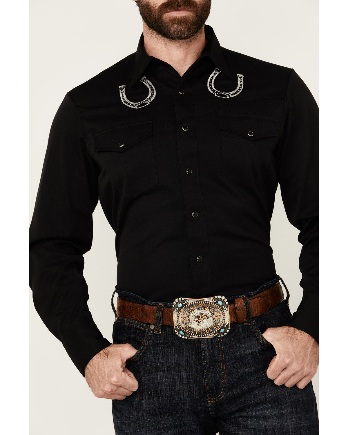 Product Name:  Roper Men's Old West Horseshoe Embroidered Long Sleeve Snap Western Shirt