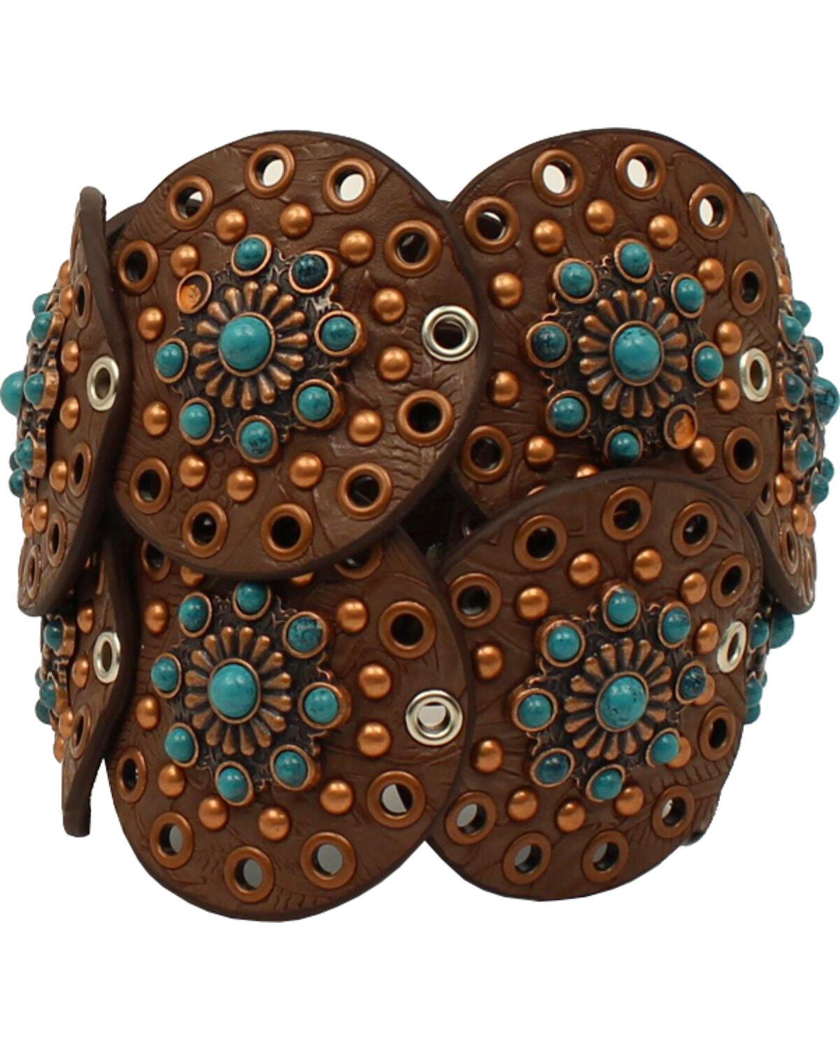NOCONA Womens Wide‎ Disk Conchos Floral Belt Turquoise Medium Western Womens Concho Belt Turquoise Floral - Saddle Rags main image 4