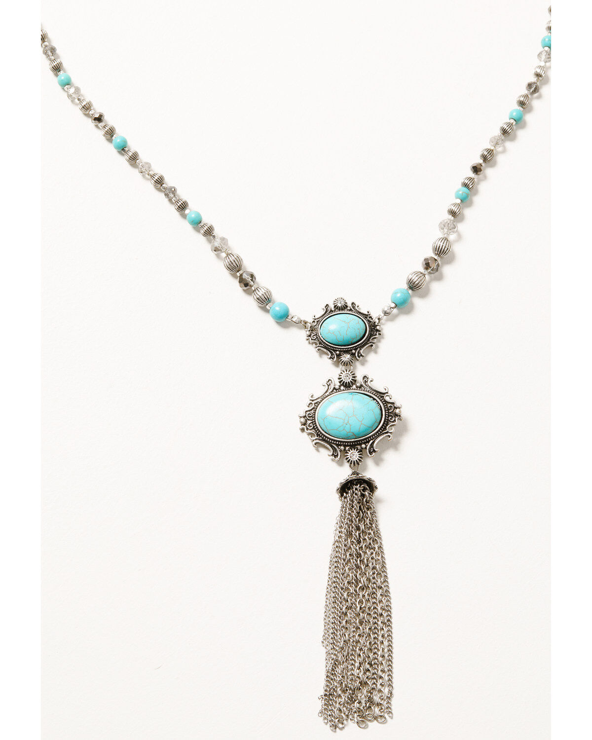 Image #2 - Shyanne Women's Shimmer Concho Double Turquoise Stone Beaded Necklace, Silver, hi-res