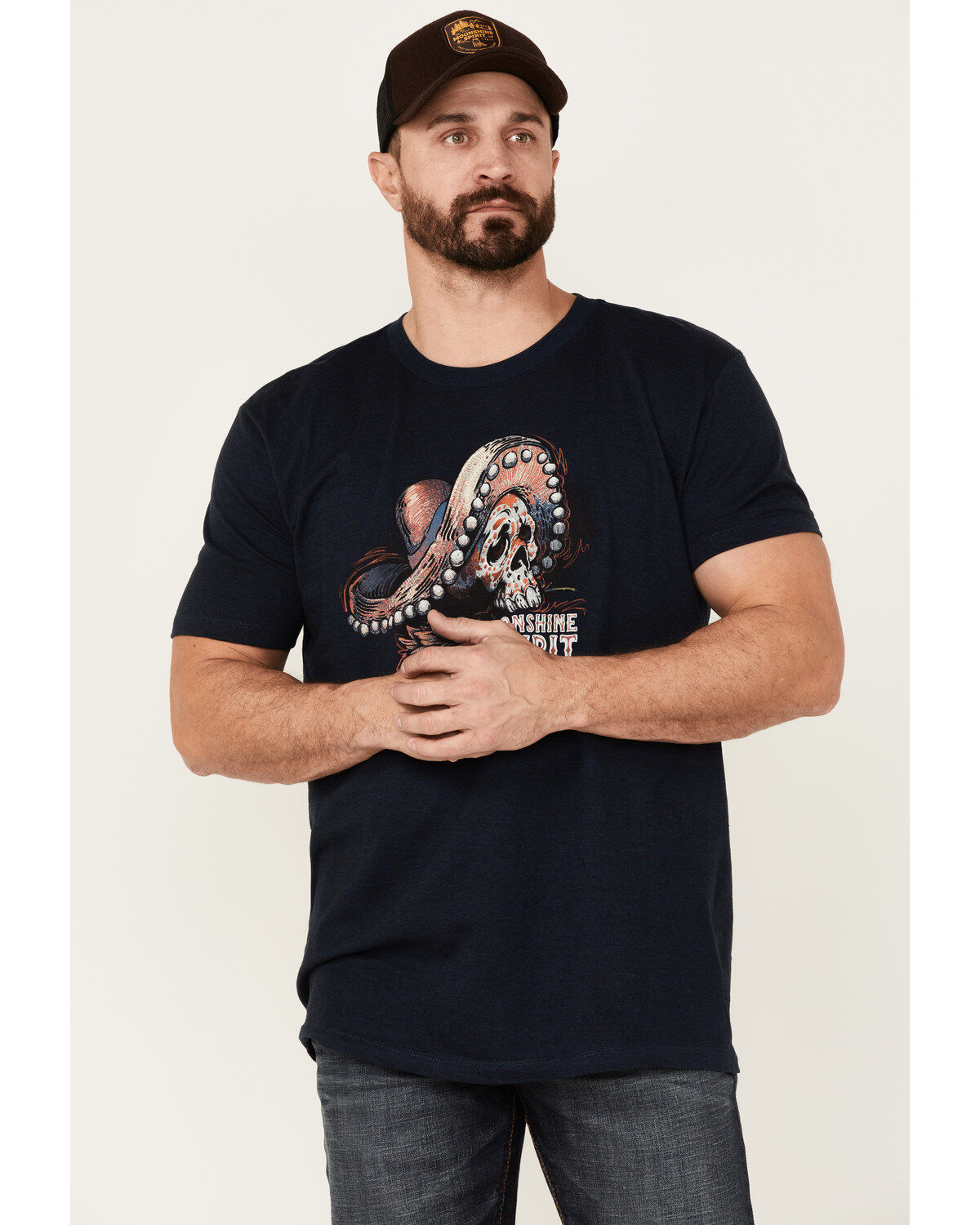 Image #1 - Moonshine Spirit Men's Sugar Skull Graphic Short Sleeve T-Shirt, Navy, hi-res