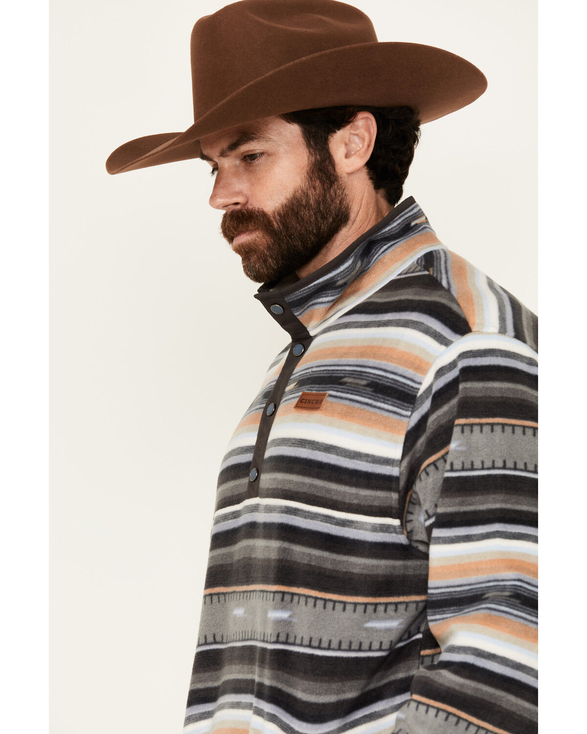 Image #2 - Cinch Men's Striped Print Quarter Snap Long Sleeve Pullover, Grey, hi-res