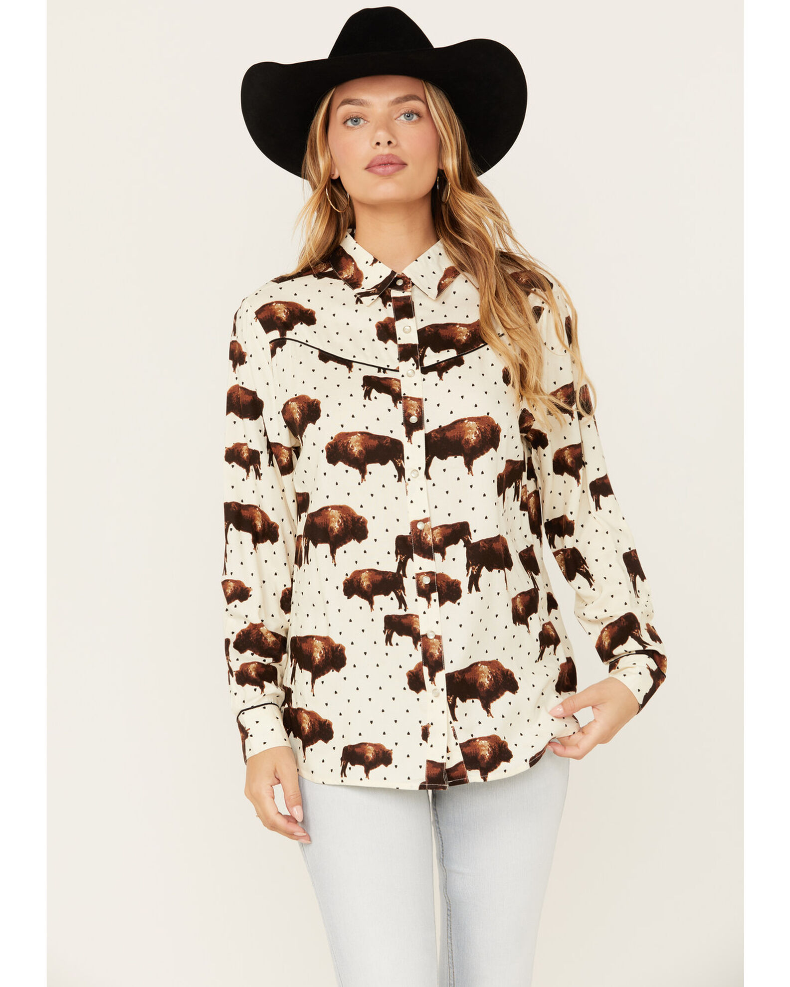 Cotton & Rye Women's Buffalo West Print Long Sleeve Pearl Snap Western Shirt