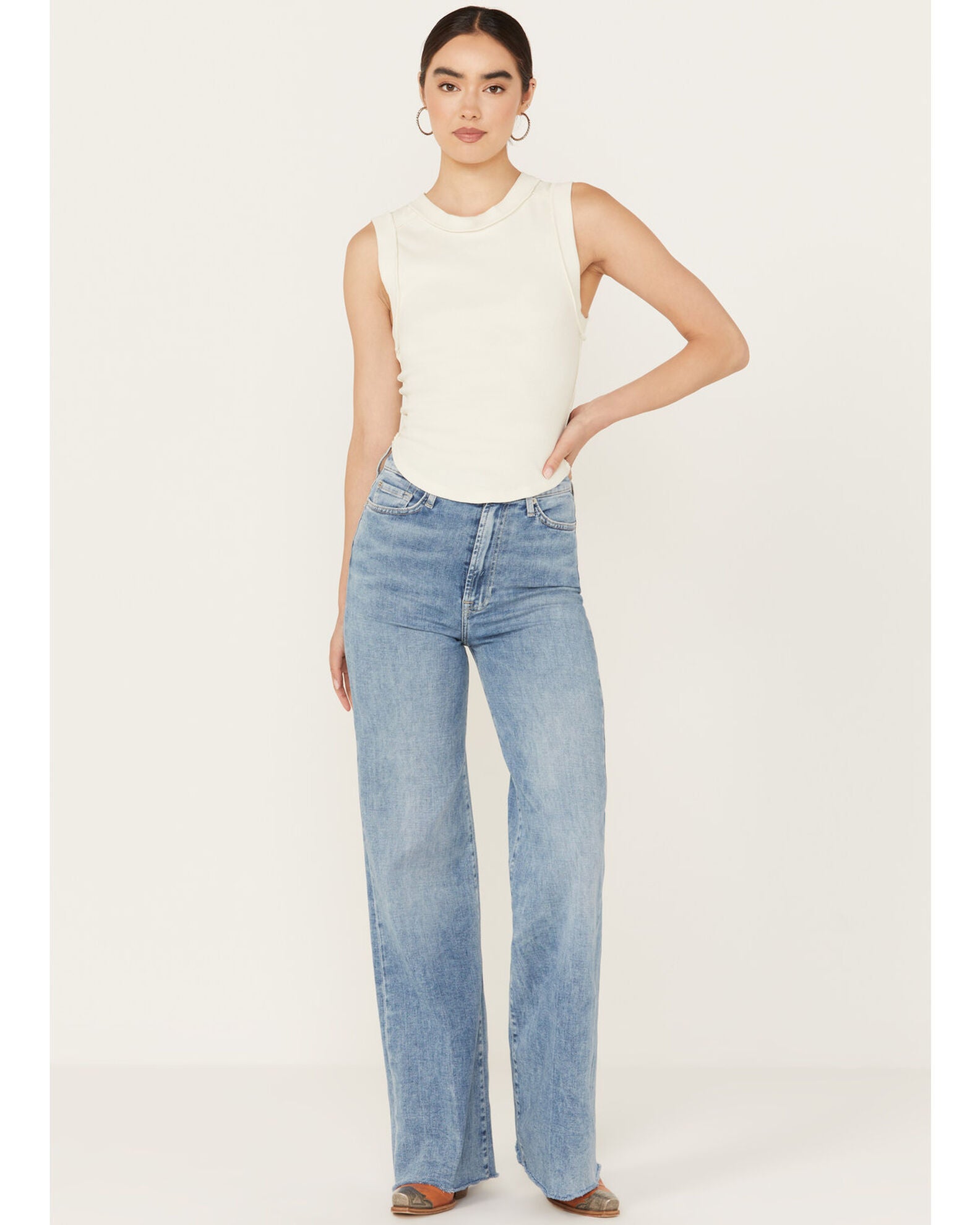 7 For All Mankind Ultra High Rise Jo Wide Leg Jean- Bailly Left Hand Denim