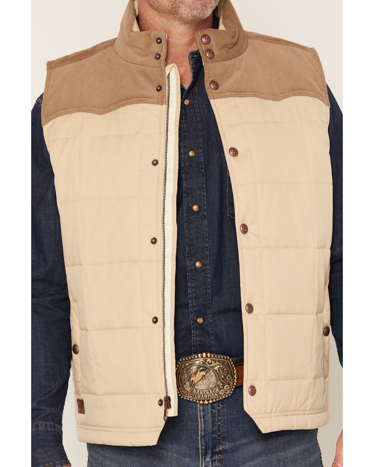 Image #3 - Zach Top X Kimes Ranch Men's Colorblock Corduroy Puffer Vest, Khaki, hi-res