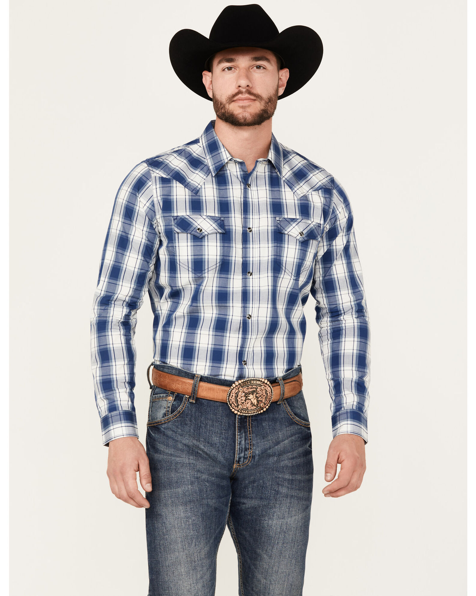 Cody James Men s Barrel Plaid Print Long Sleeve Western Snap Shirt