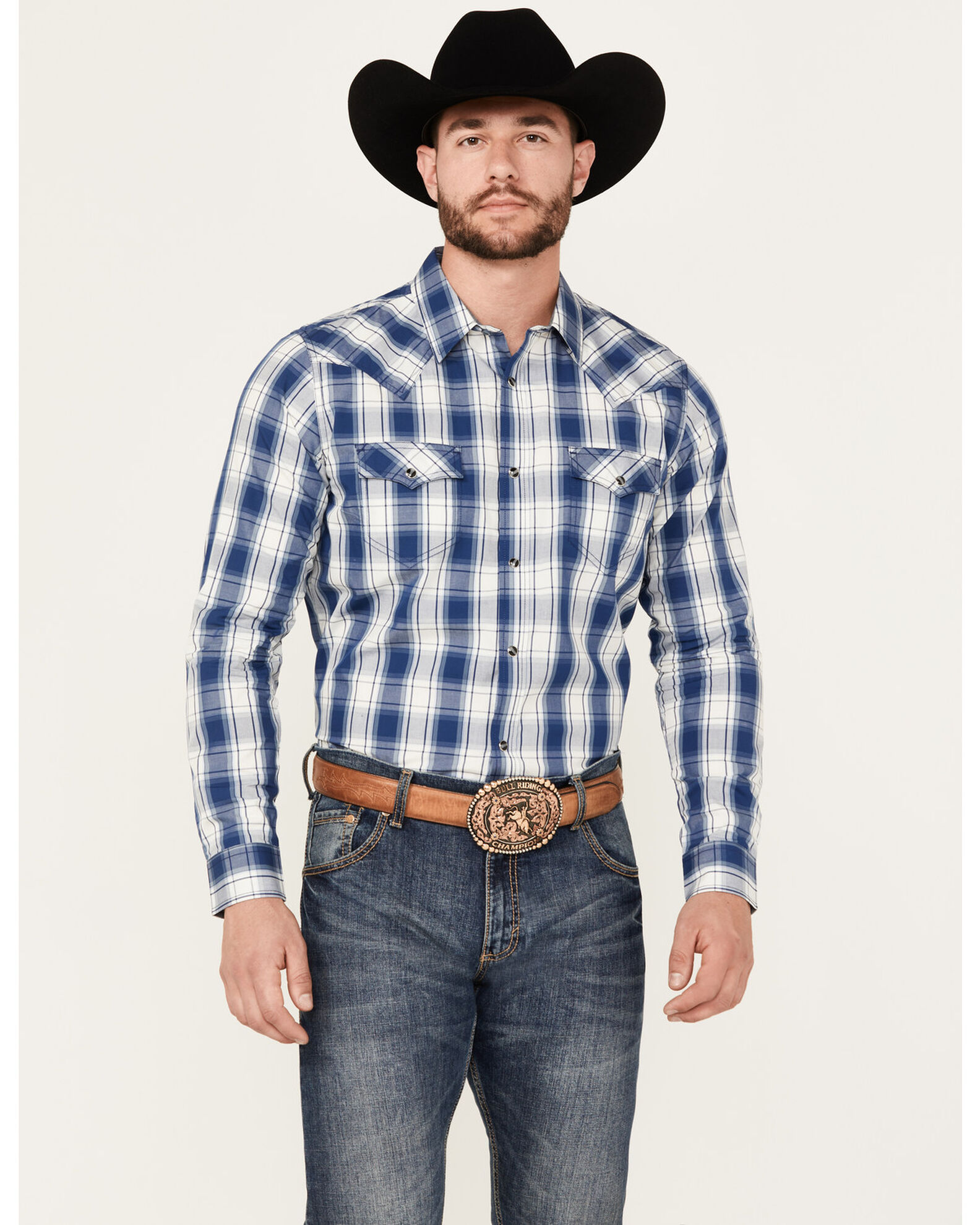 Cody James Men's Barrel Plaid Print Long Sleeve Western Snap Shirt - Big