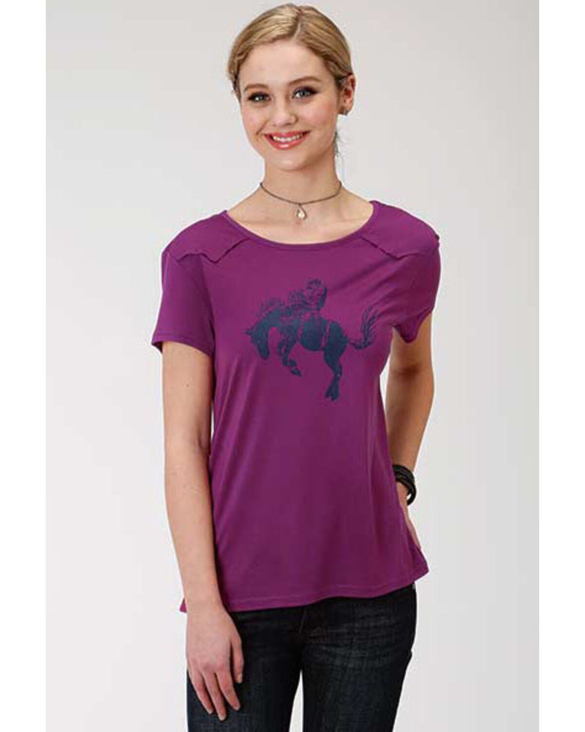 Roper Women's Bucking Bronco Graphic Short Sleeve Tee, Purple, hi-res