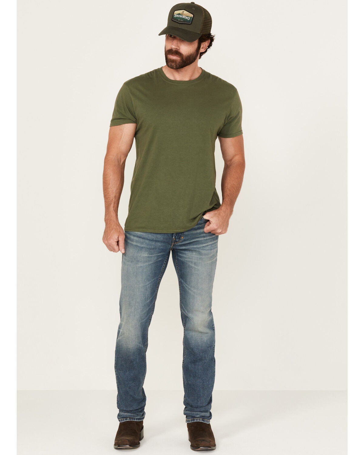 Moonshine Spirit Men's Bisbee Medium Wash Slim Straight Stretch Denim Jeans, Medium Wash, hi-res