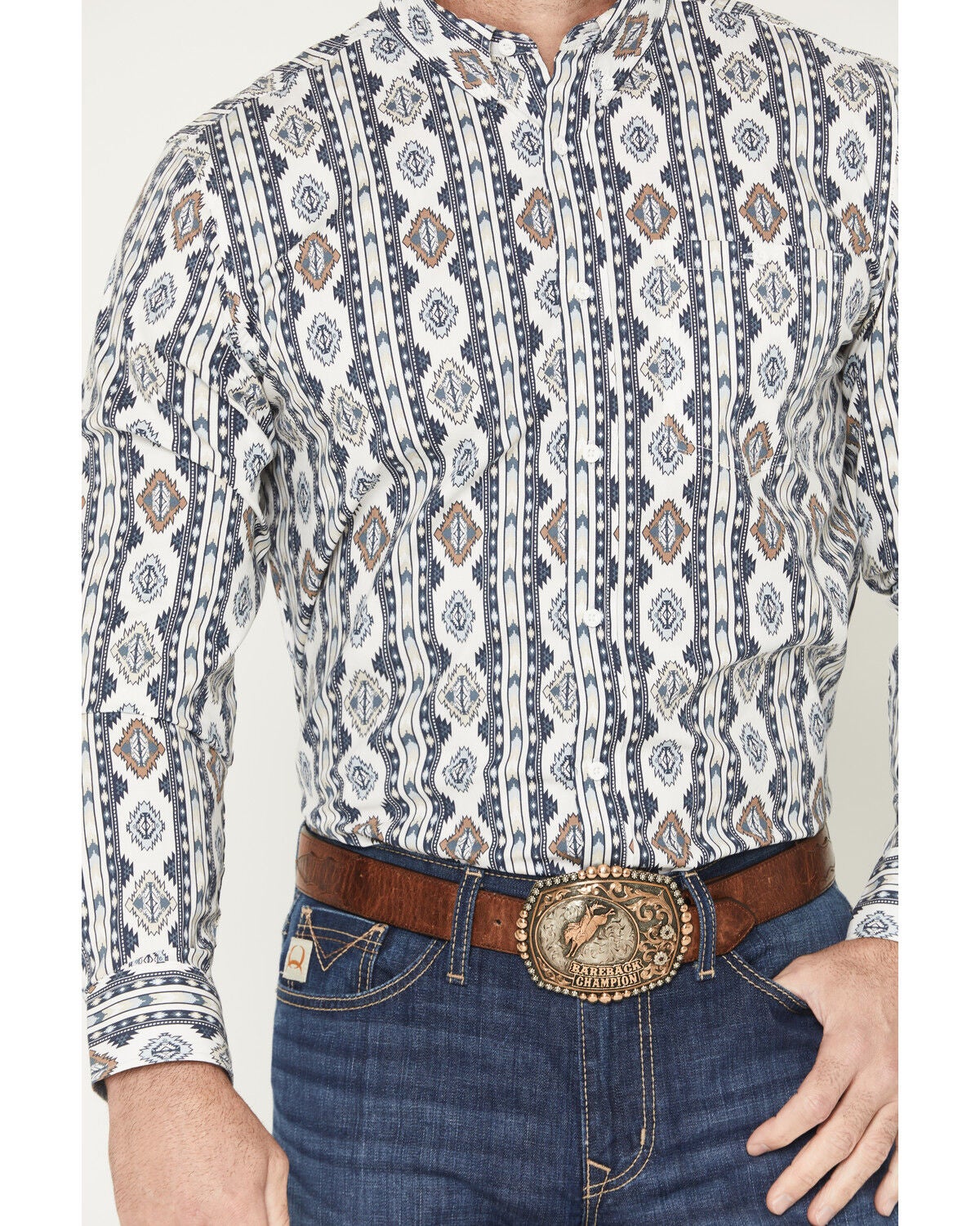 Image #3 - RANK 45&reg; Men's Runnin Outta Moonlight Southwestern Striped Long Sleeve Button-Down Stretch Western Shirt, Cream, hi-res
