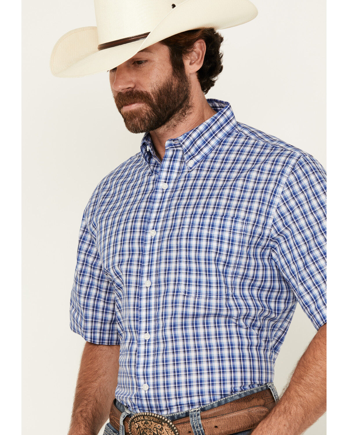 Wrangler Riata Men's Assorted Plaid Print Short Sleeve Button-Down Western Shirt - Big