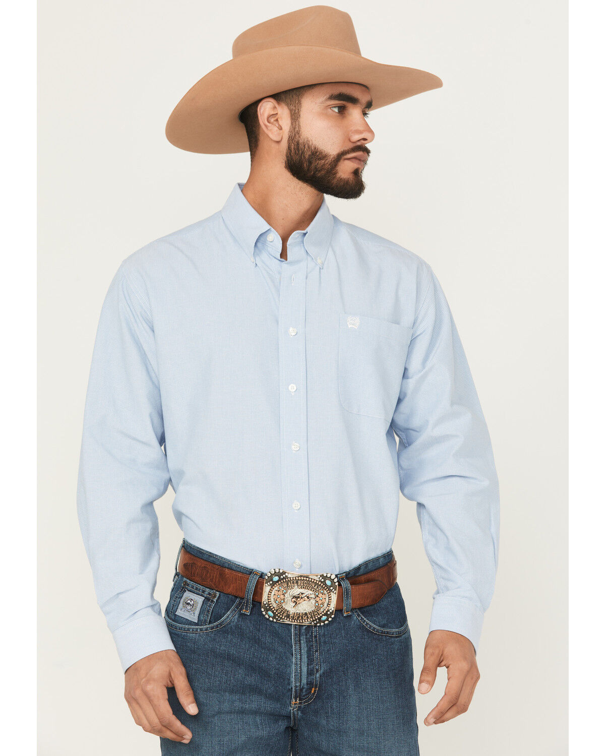 Image #1 - Cinch Men's Solid Long Sleeve Button-Down Western Shirt, Light Blue, hi-res
