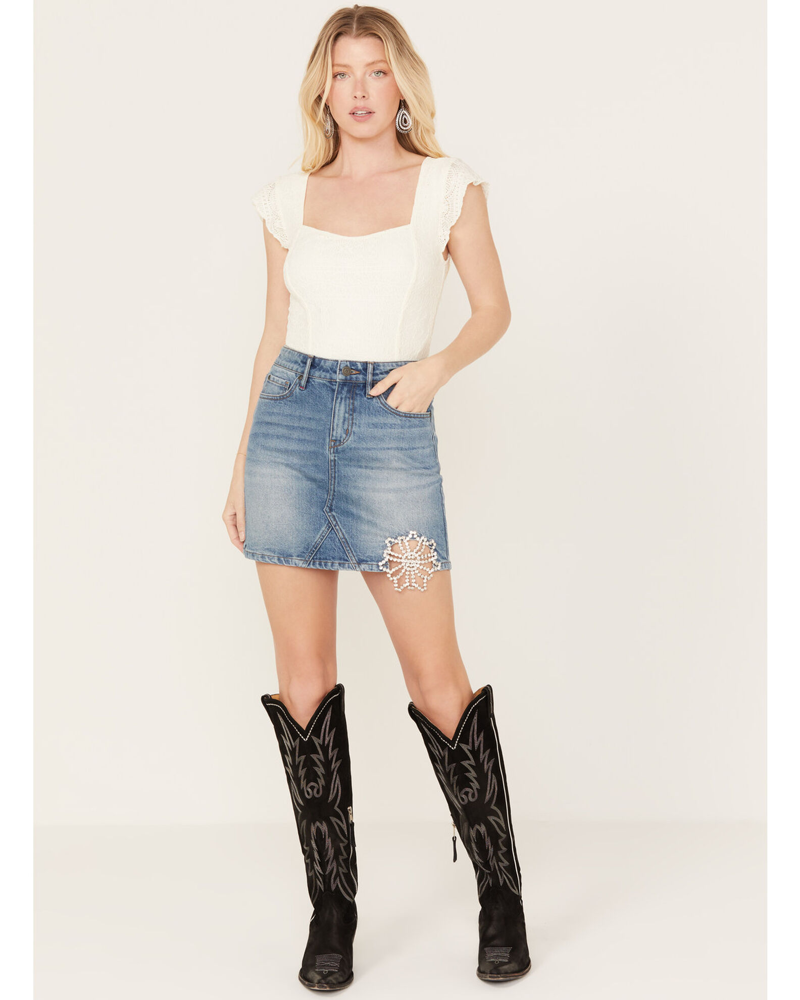 Jean skirt with cowgirl boots new arrivals