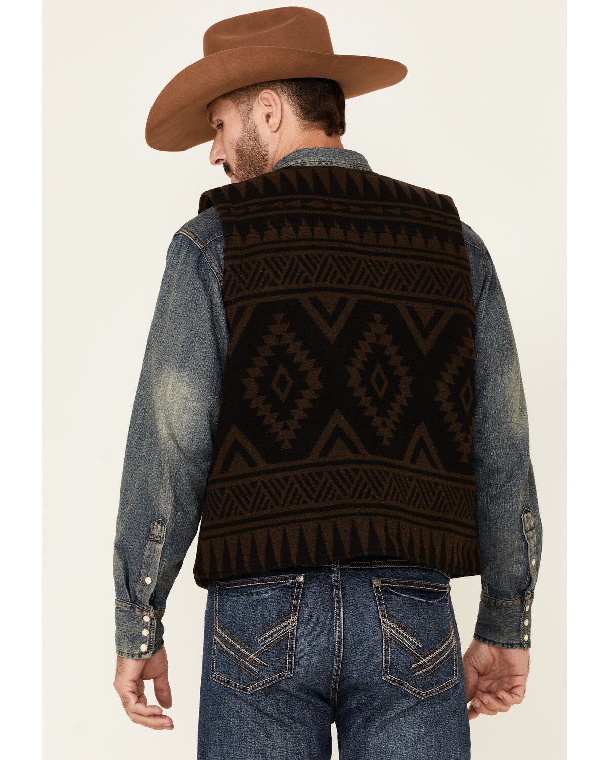 Men's Cody James Brown Valley Southwestern Print Zip-Front Wool Vest
