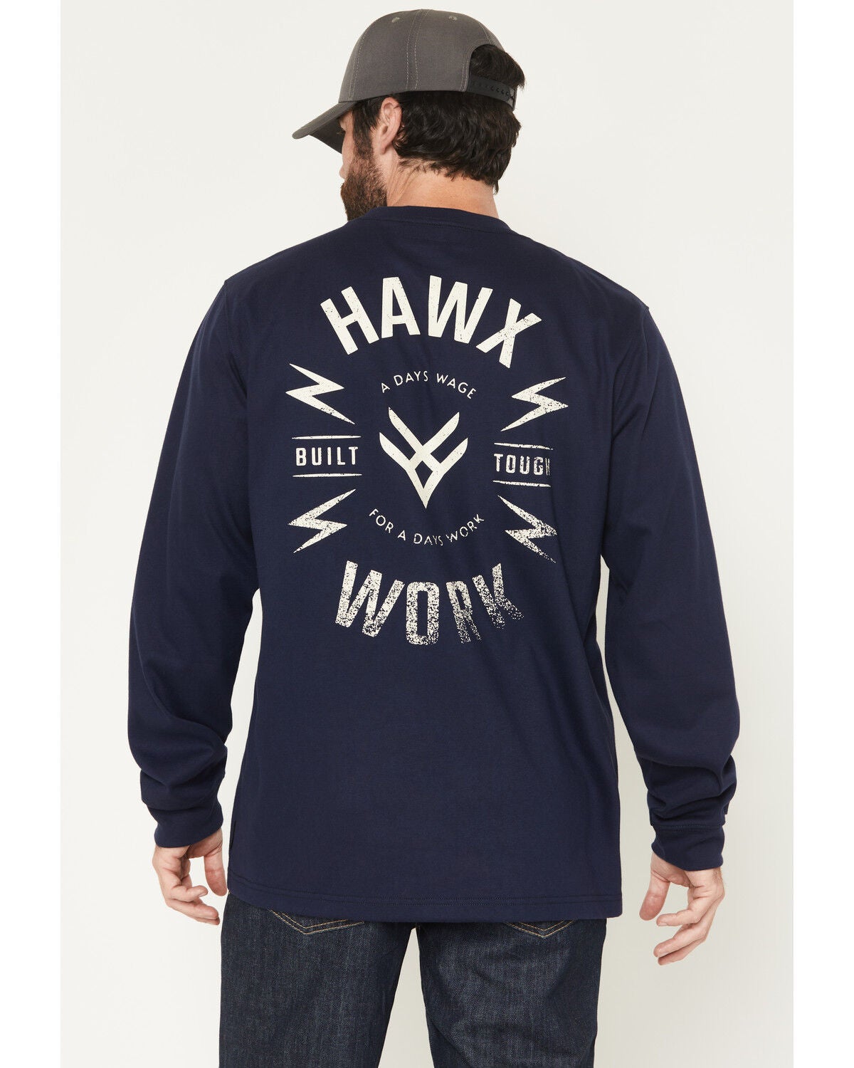 Hawx Men's FR Built Tough Long Sleeve Graphic Work T-Shirt, Dark Blue, hi-res