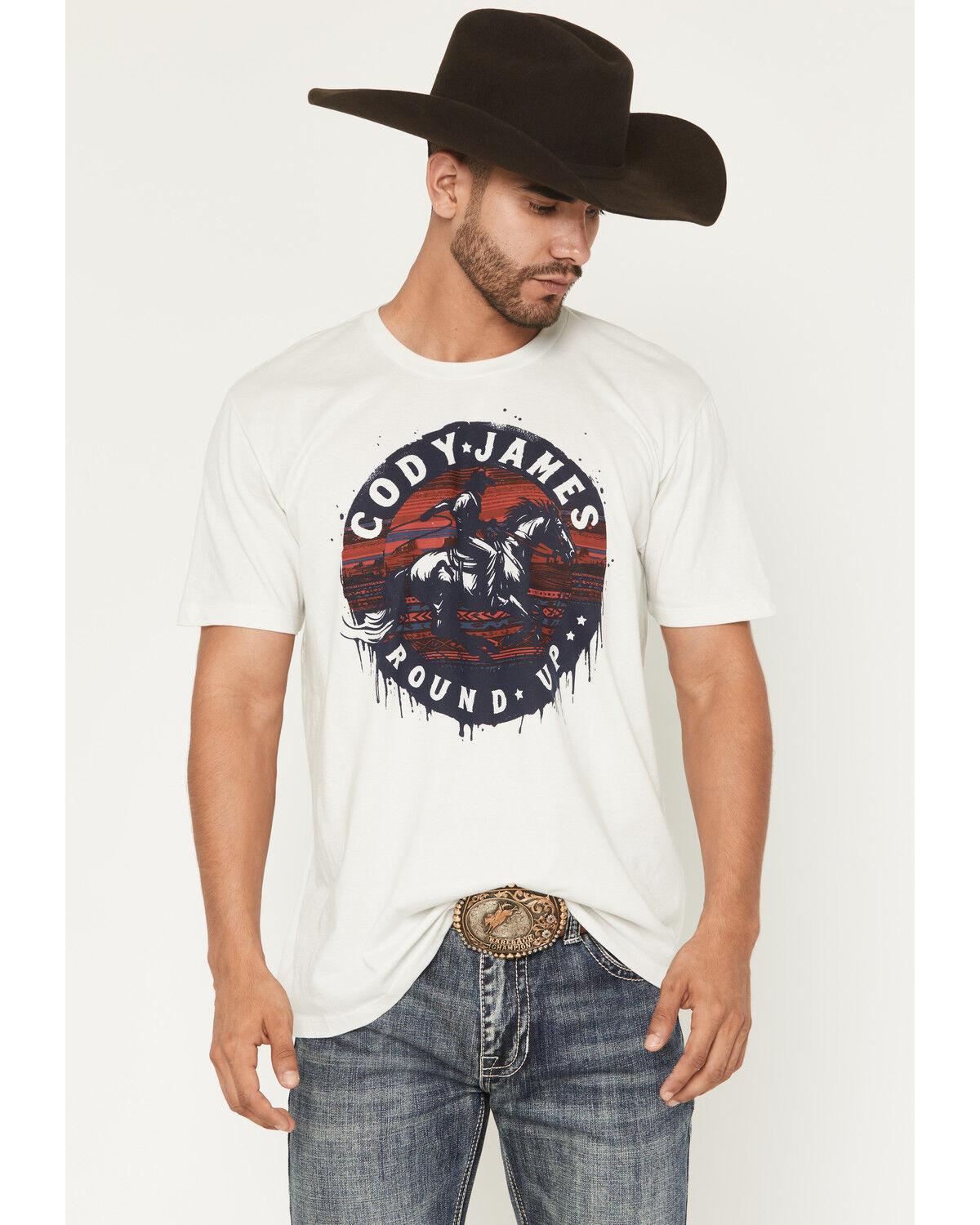 Image #1 - Cody James Men's Round Up Short Sleeve Graphic T-Shirt, Cream, hi-res