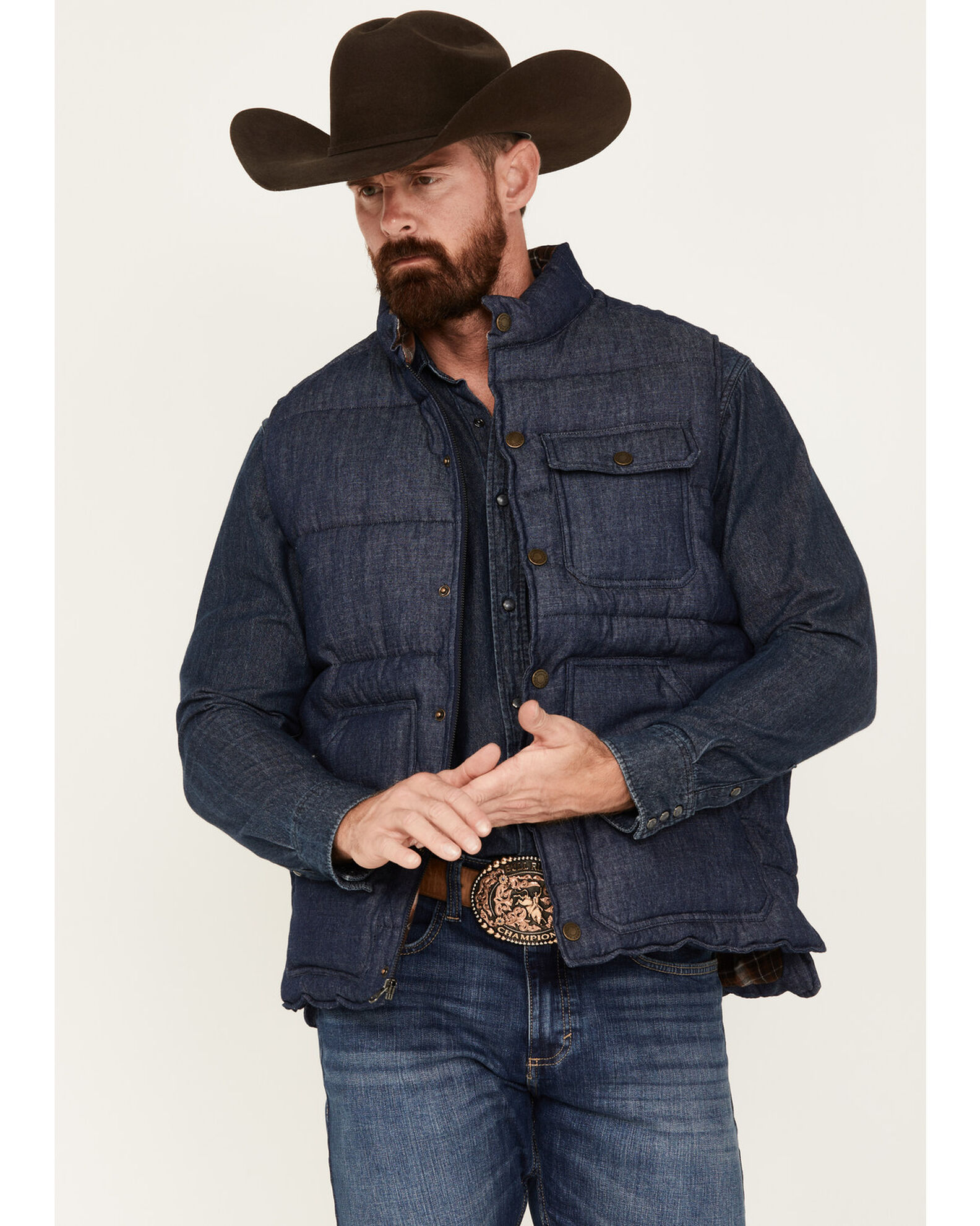 Denim puffer cheap vest