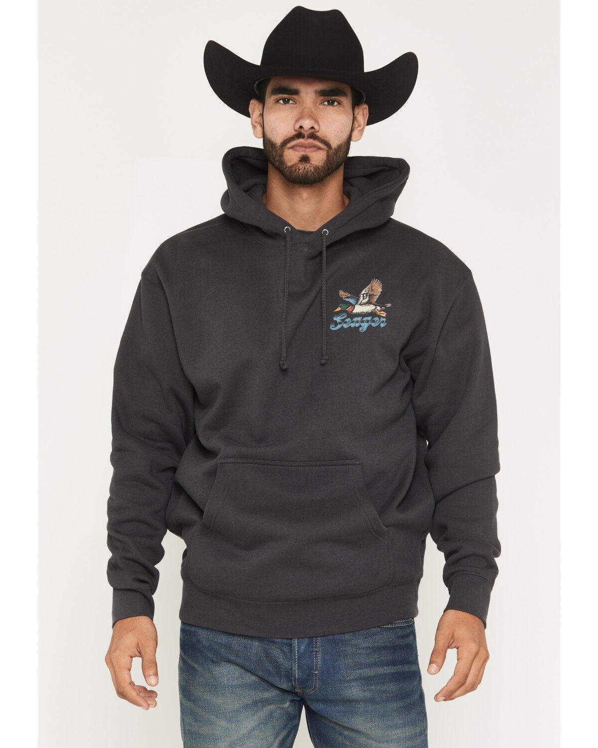 Image #1 - Seager Men's Greenhead Graphic Hooded Sweatshirt, Black, hi-res
