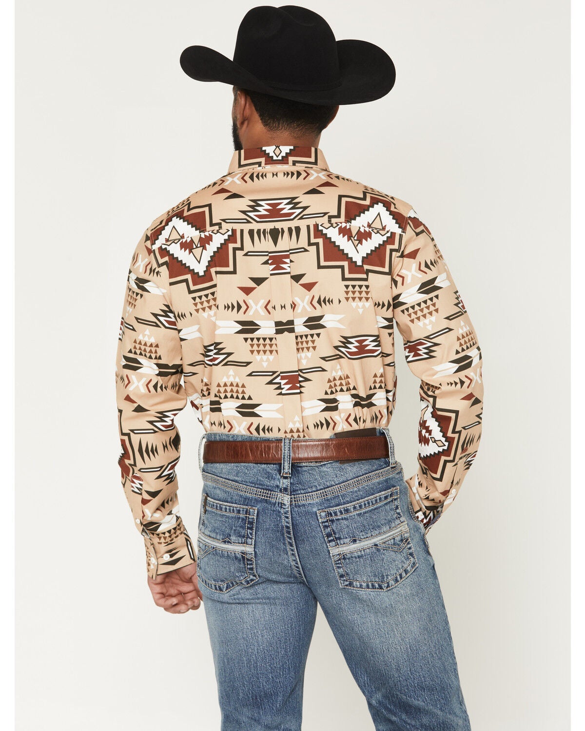Image #4 - RANK 45&reg; Men's Fire Signal Southwestern Long Sleeve Button-Down Stretch Western Shirt, Tan, hi-res