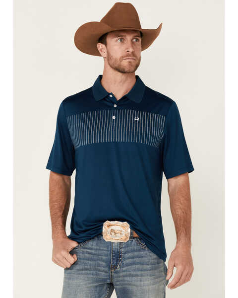 Cinch Men's AF Blue Chest Stripe Short Sleeve Polo Shirt , Blue, hi-res
