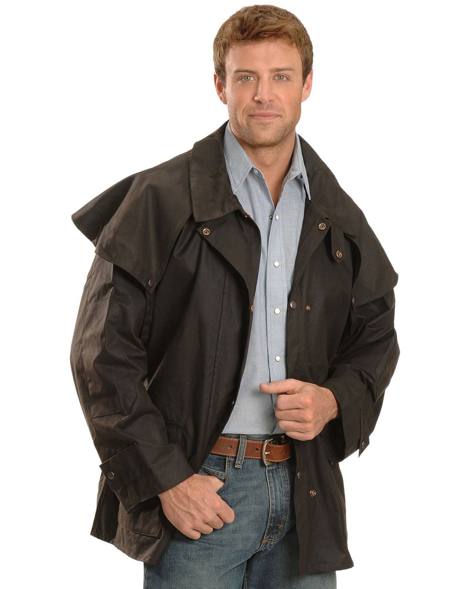Image #6 - Outback Unisex Short Oilskin Jacket, Brown, hi-res