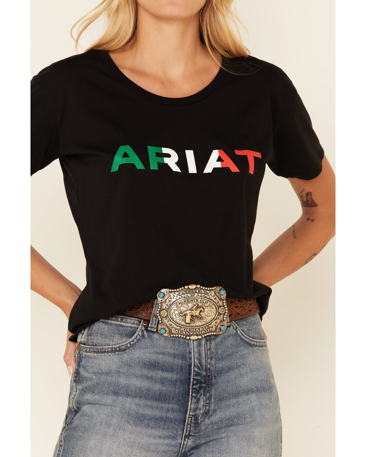 Image #3 - Ariat Women's Viva Mexico Logo Graphic Tee, Black, hi-res
