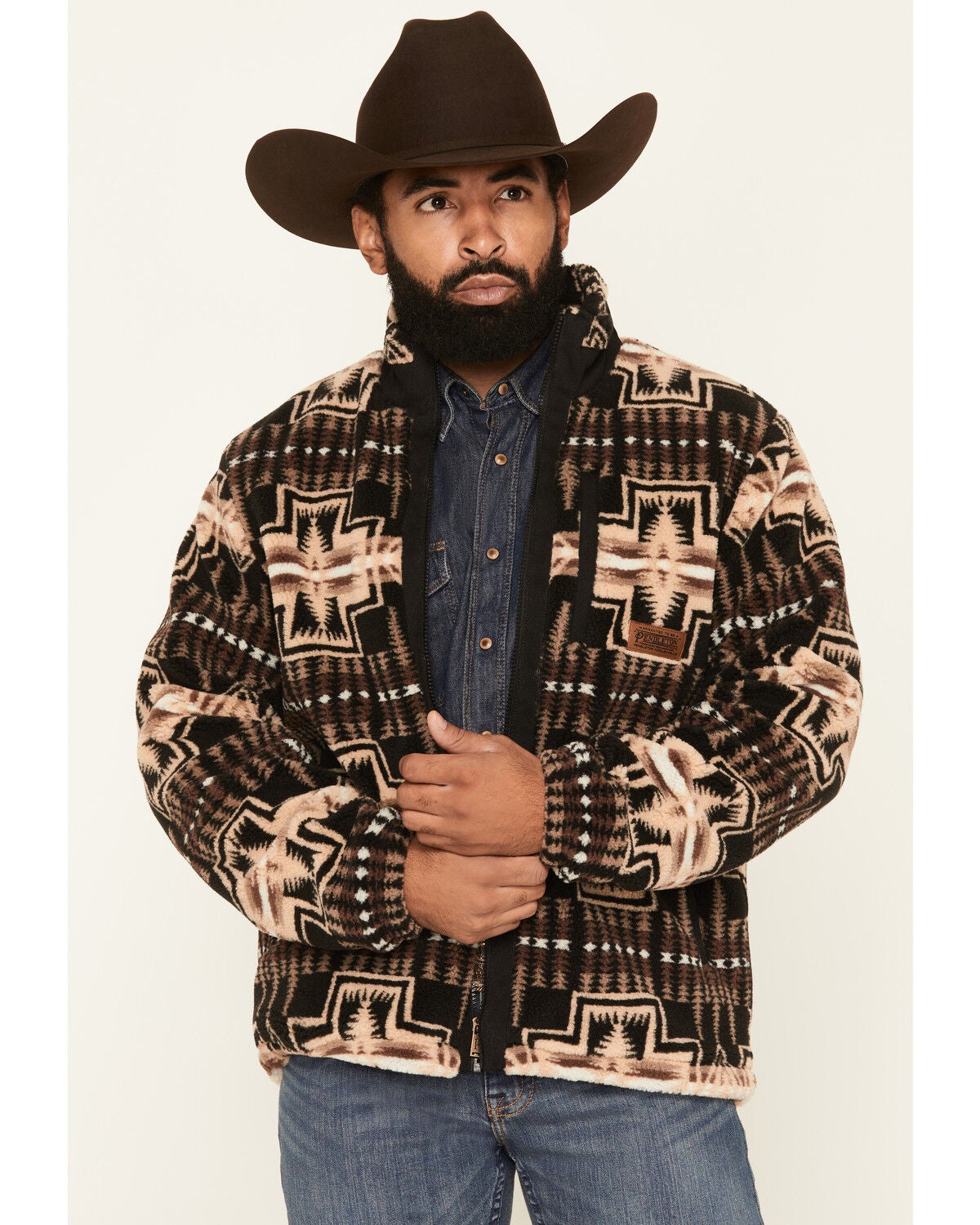 Image #1 - Pendleton Men's Tahuya Harding Printed Berber Jacket, Black, hi-res