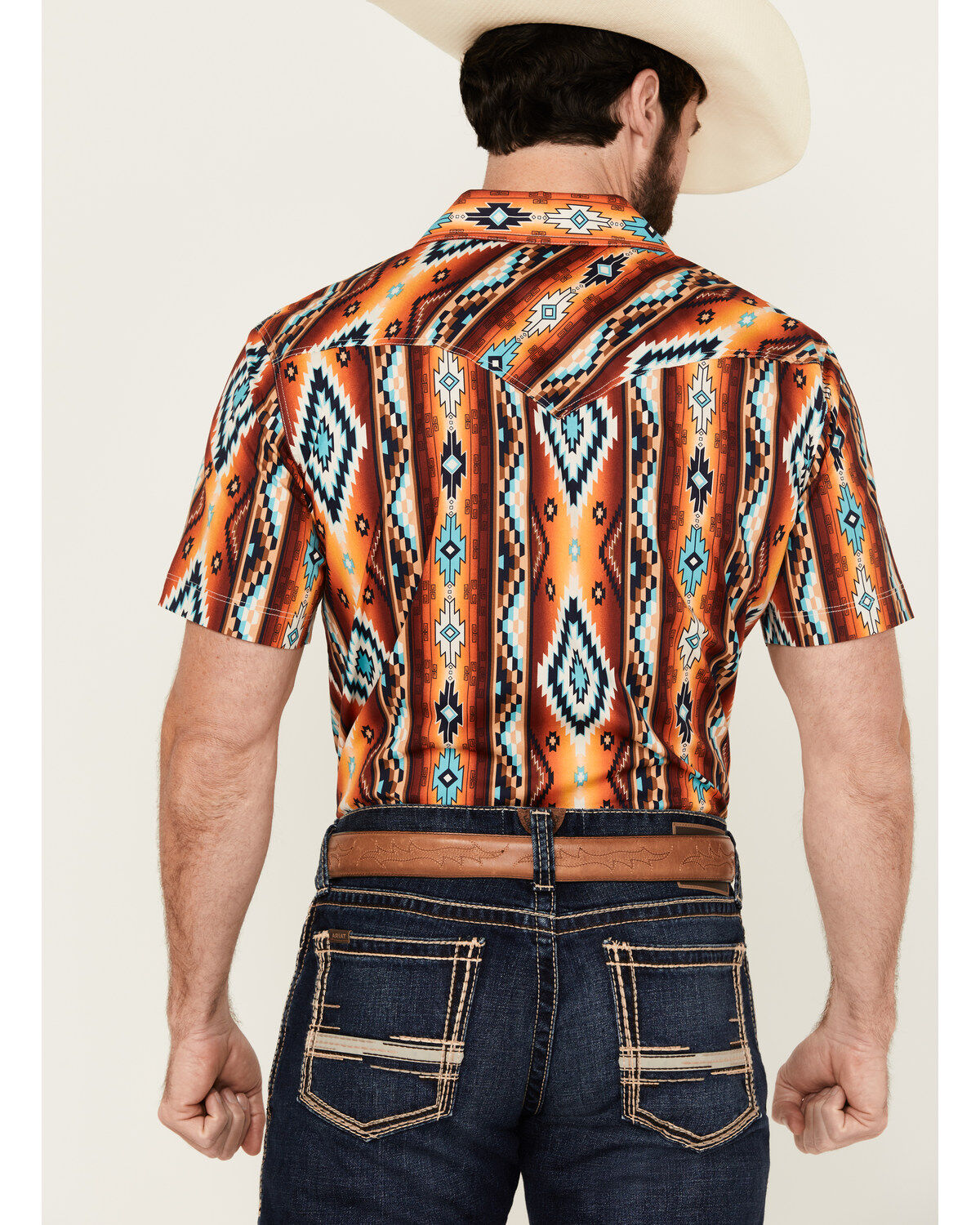 Image #4 - Rock & Roll Denim Men's Southwestern Print Short Sleeve Snap Stretch Western Shirt, , hi-res