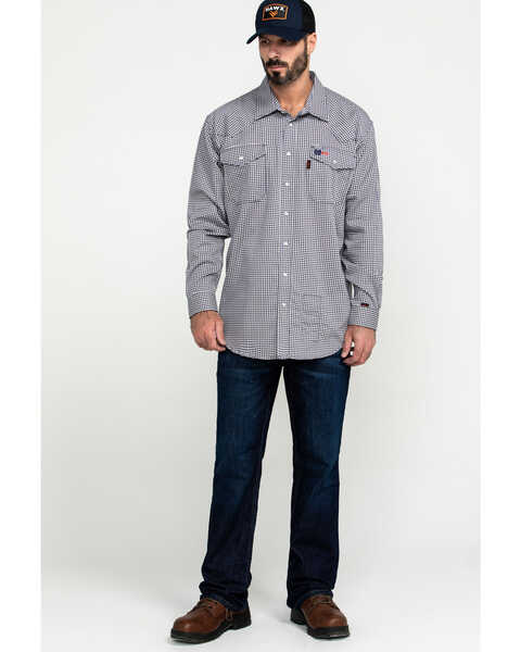 Cinch Men's FR Lightweight Check Print Long Sleeve Pearl Snap Work Shirt , Black, hi-res