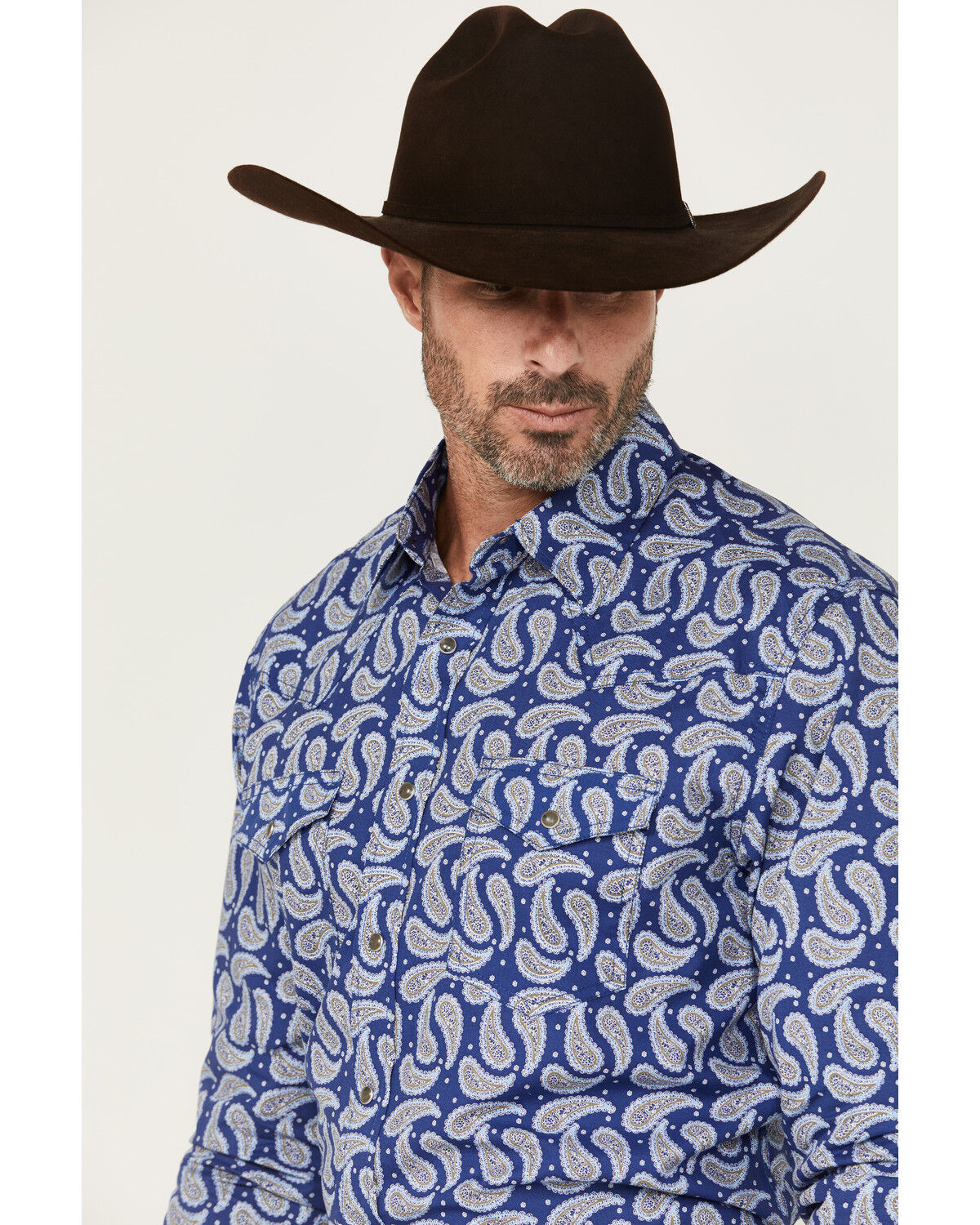 Image #2 - Wrangler 20X Men's Paisley Print Long Sleeve Snap Stretch Western Shirt, Blue, hi-res