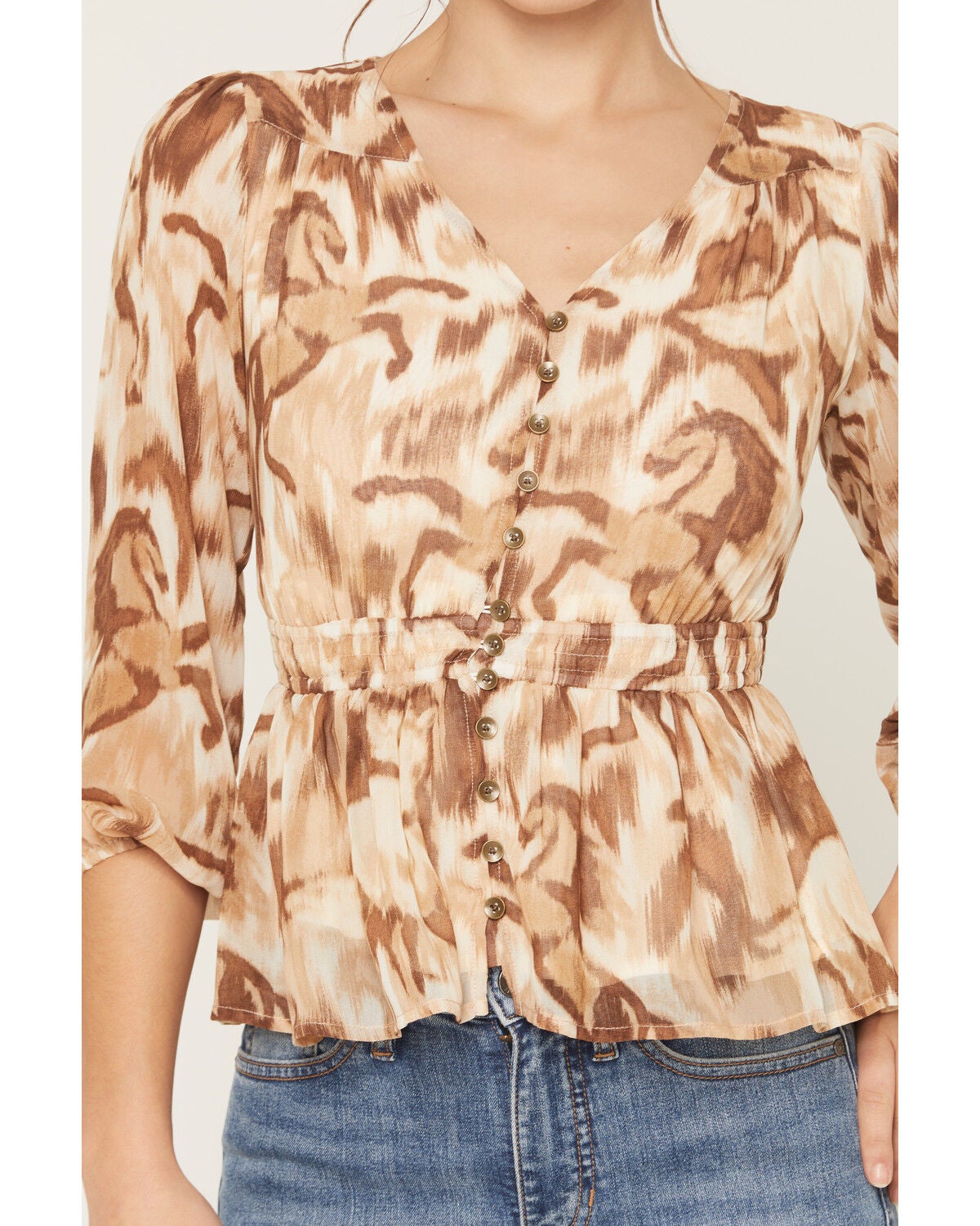 Image #3 - Shyanne Women's Horse Print Chiffon Top, Coffee, hi-res