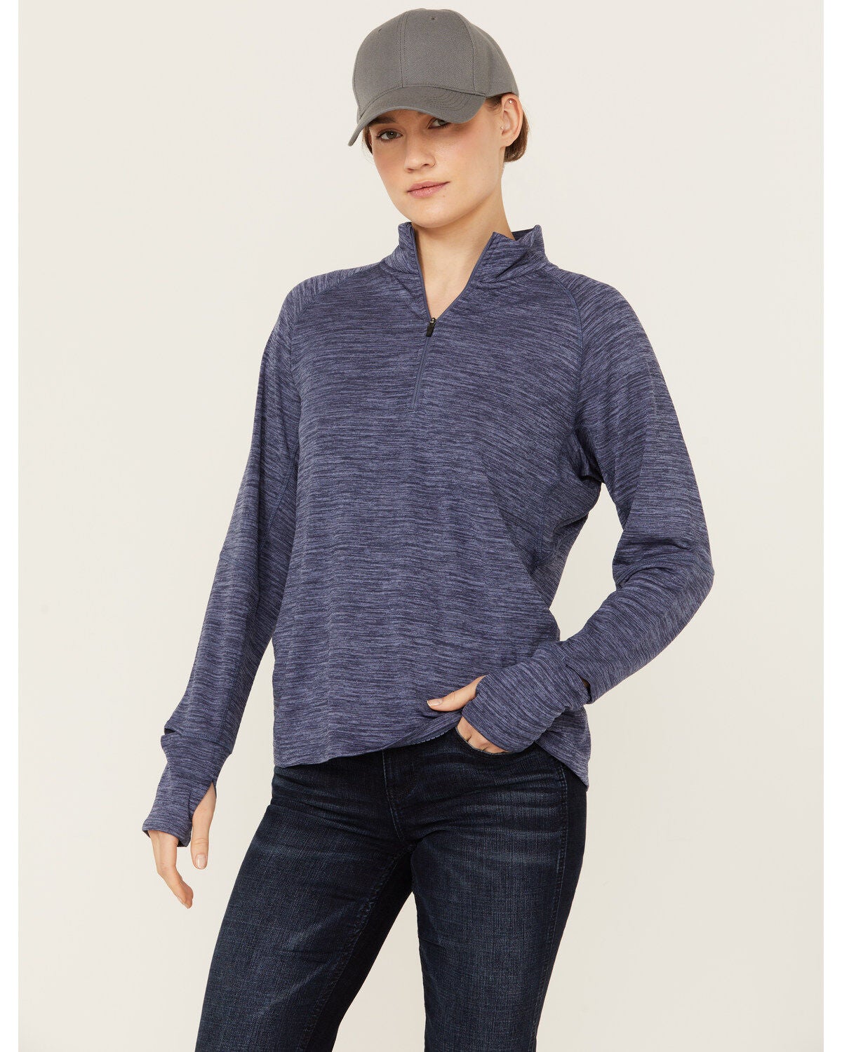 Ariat Women's Rebar Gridwork Baselayer 1/4 Zip T-Shirt, Blue, hi-res
