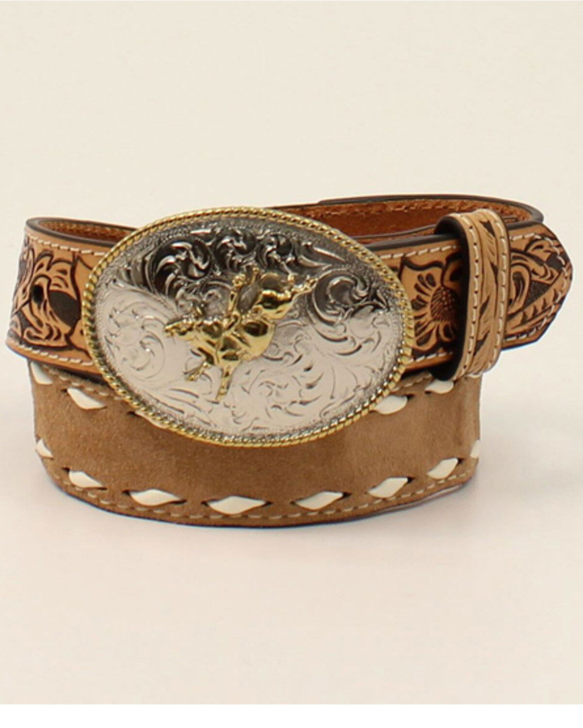 Image #1 - Cody James Boys' Tooled Tab Bull Rider Western Belt, Tan, hi-res
