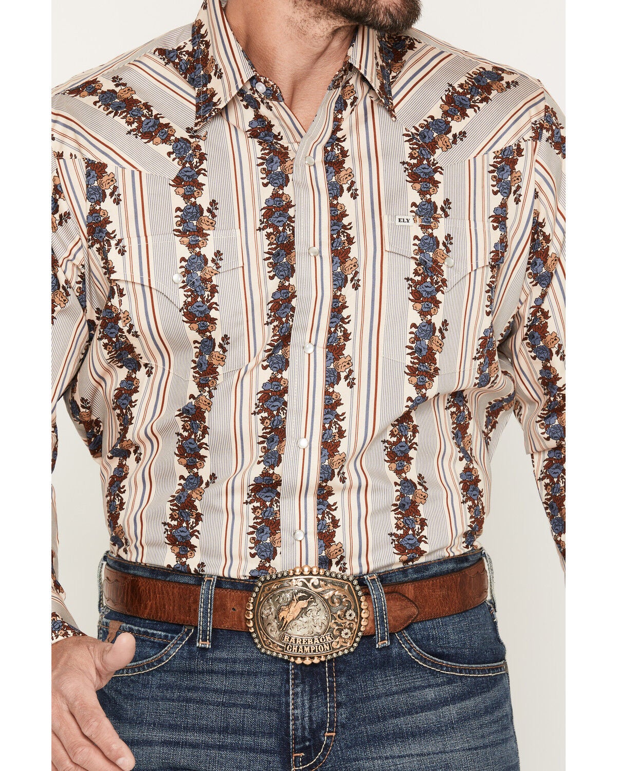 Image #3 - Ely Walker Men's Wallpaper Floral Print Long Sleeve Pearl Snap Western Shirt, Cream, hi-res