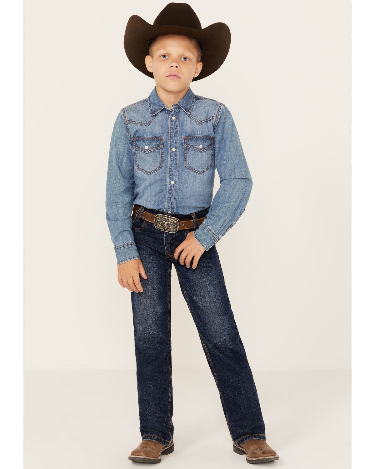 Cinch Boys' White Label Slim Straight Denim Jeans, Denim, hi-res