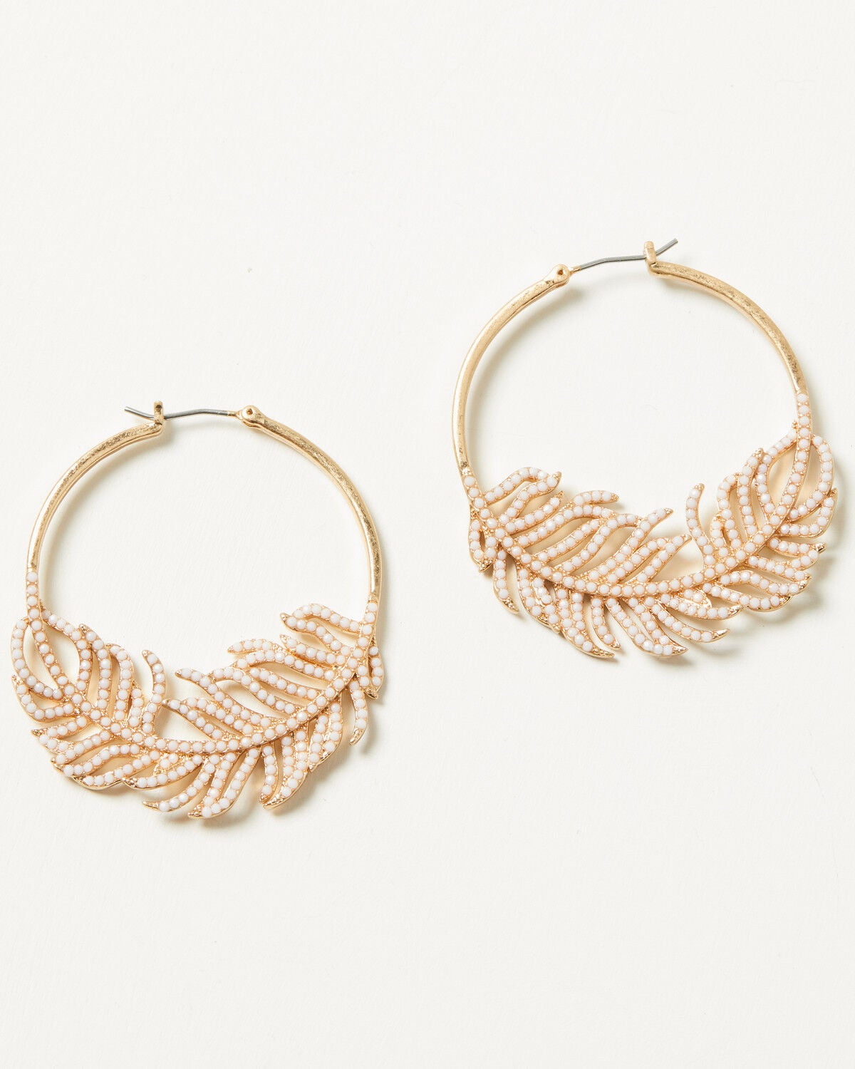 Lainey Wilson Women's Feather Hoop Earrings, Gold, hi-res
