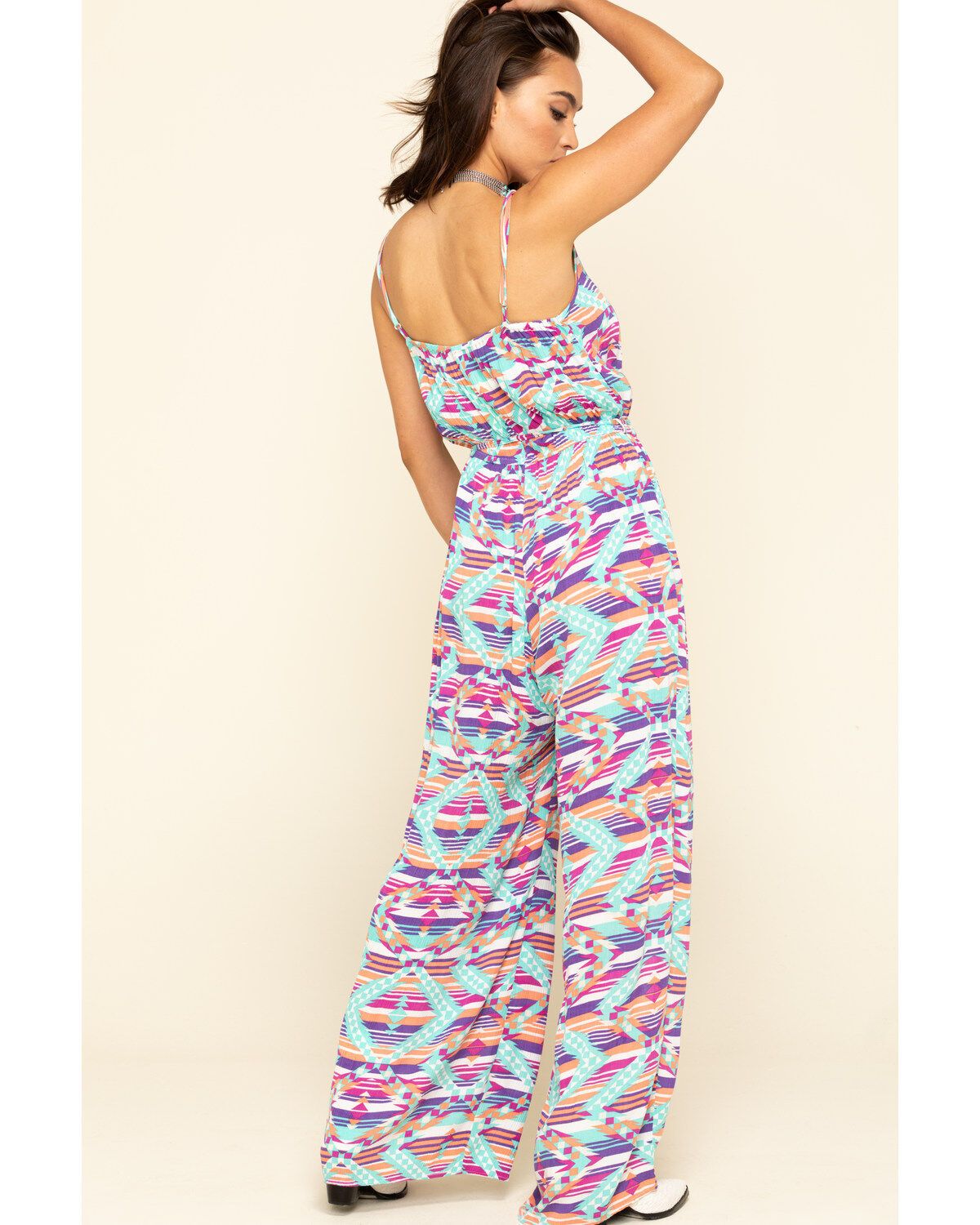Image #2 - Rock & Roll Denim Women's Southwestern Striped Jumpsuit, Turquoise, hi-res