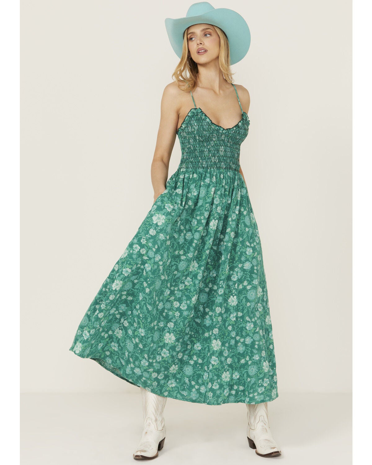 Image #2 - Free People Women's Sweet Nothings Floral Print Midi Dress, Green, hi-res