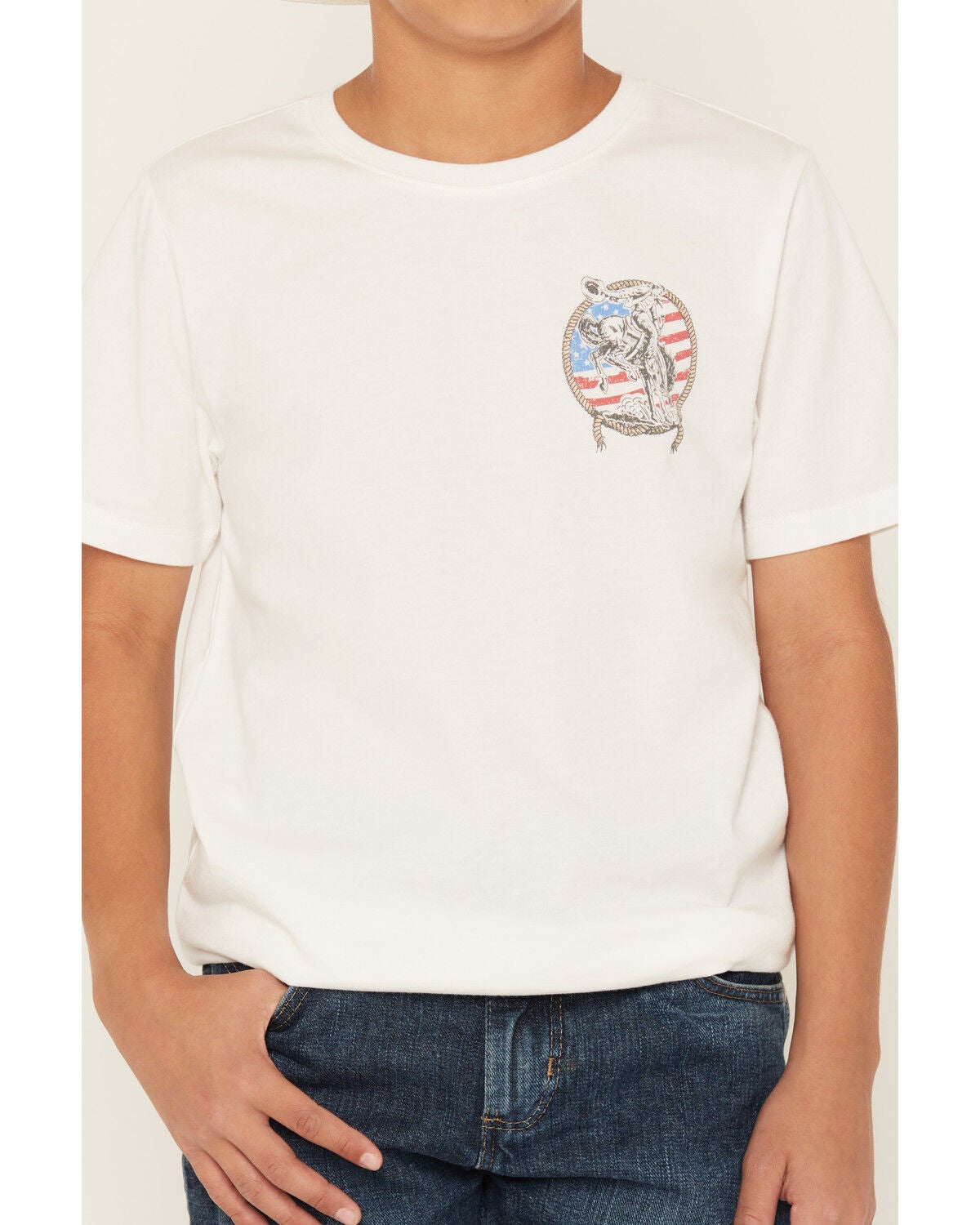 Image #4 - Sable Sky Boys' American Cowboy Short Sleeve Graphic T-Shirt, White, hi-res