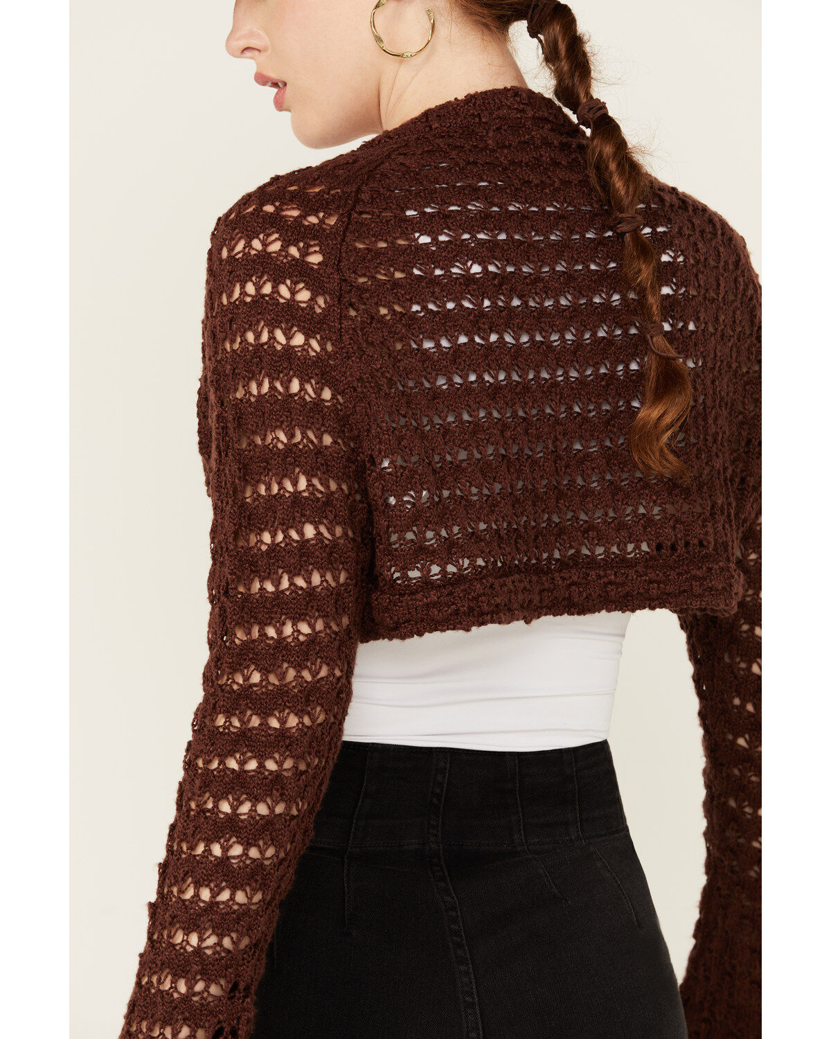 Image #4 - Beyond The Radar Women's Crochet Shrug, Brown, hi-res