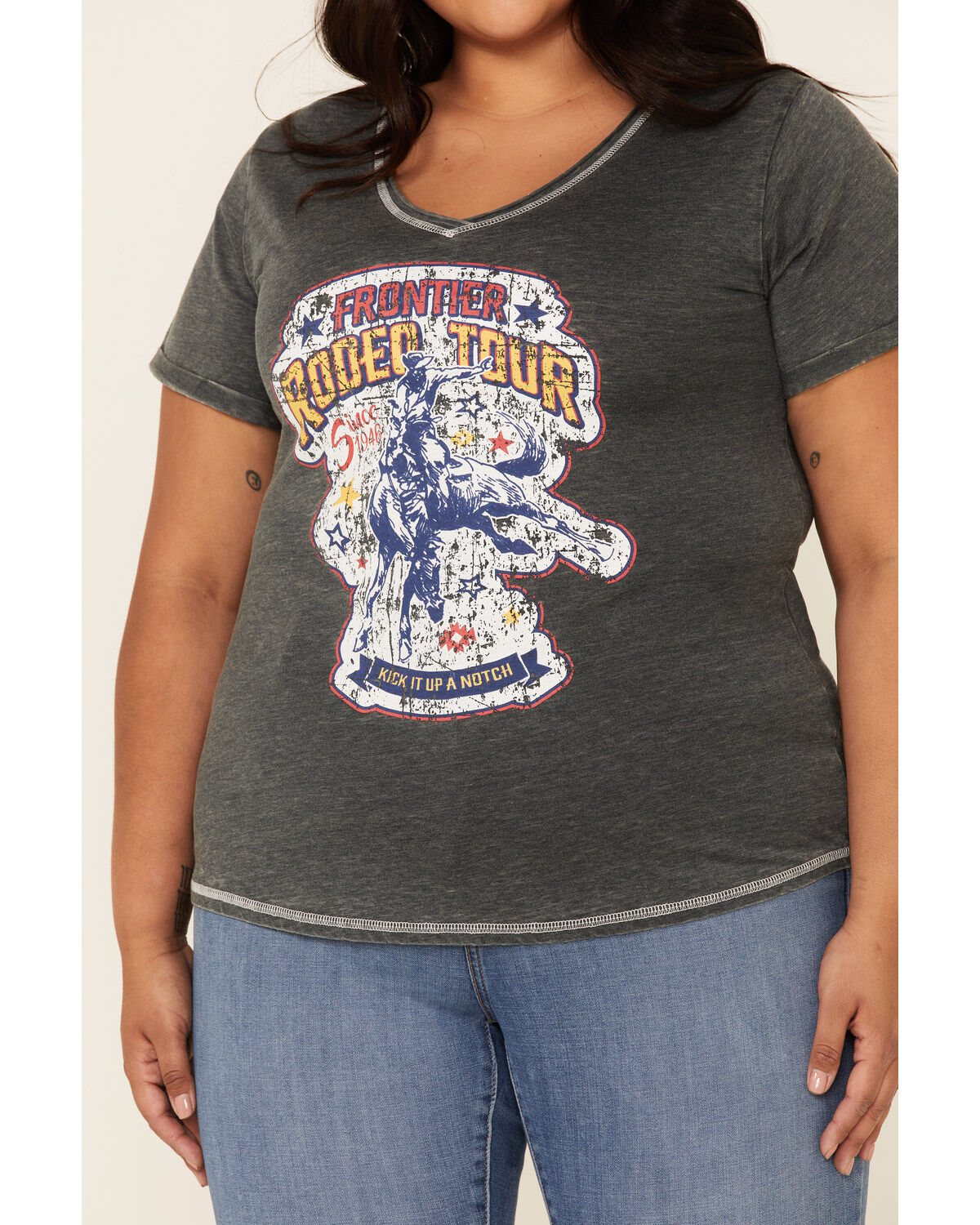 Image #3 - Panhandle Women's Thyme Rodeo Tour Short Sleeve Graphic Tee - Plus, Charcoal, hi-res