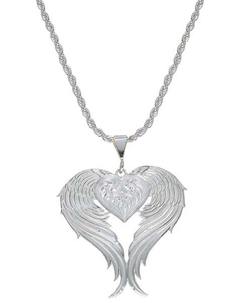 Montana Silversmiths Women's Heart & Wings Pendant Necklace, Silver, hi-res