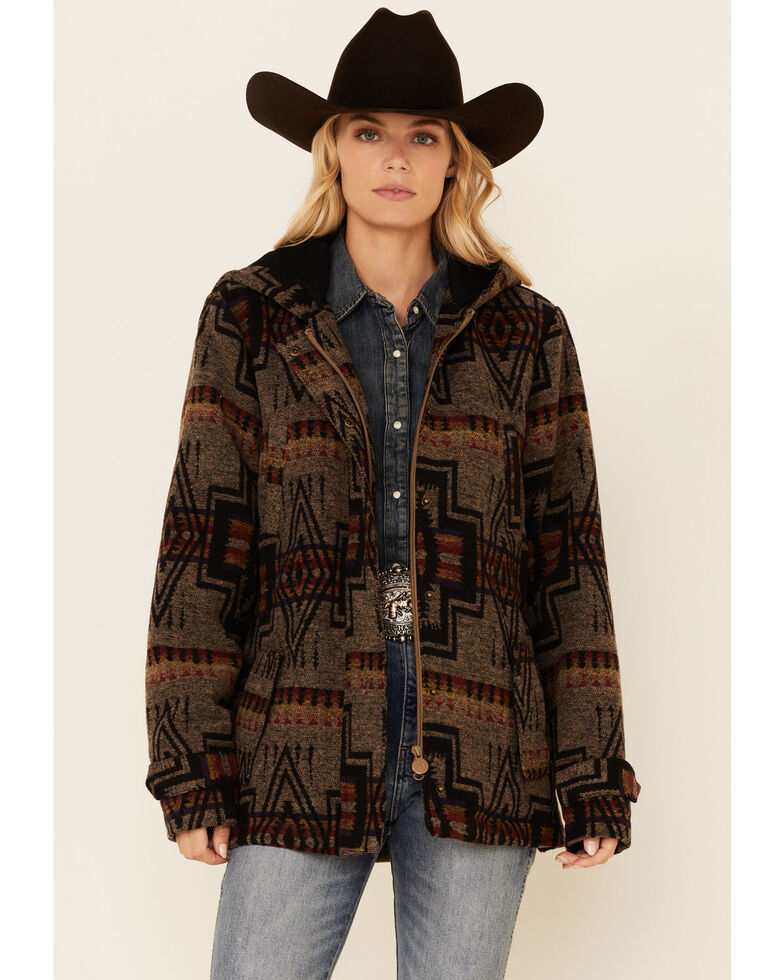 Outback Trading Co. Women's Multi Myra Southwestern Print Storm-Flap Hooded Jacket , Ivory, hi-res
