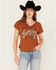 Shyanne Women's Open Road V Neck Graphic Tee, Caramel, hi-res