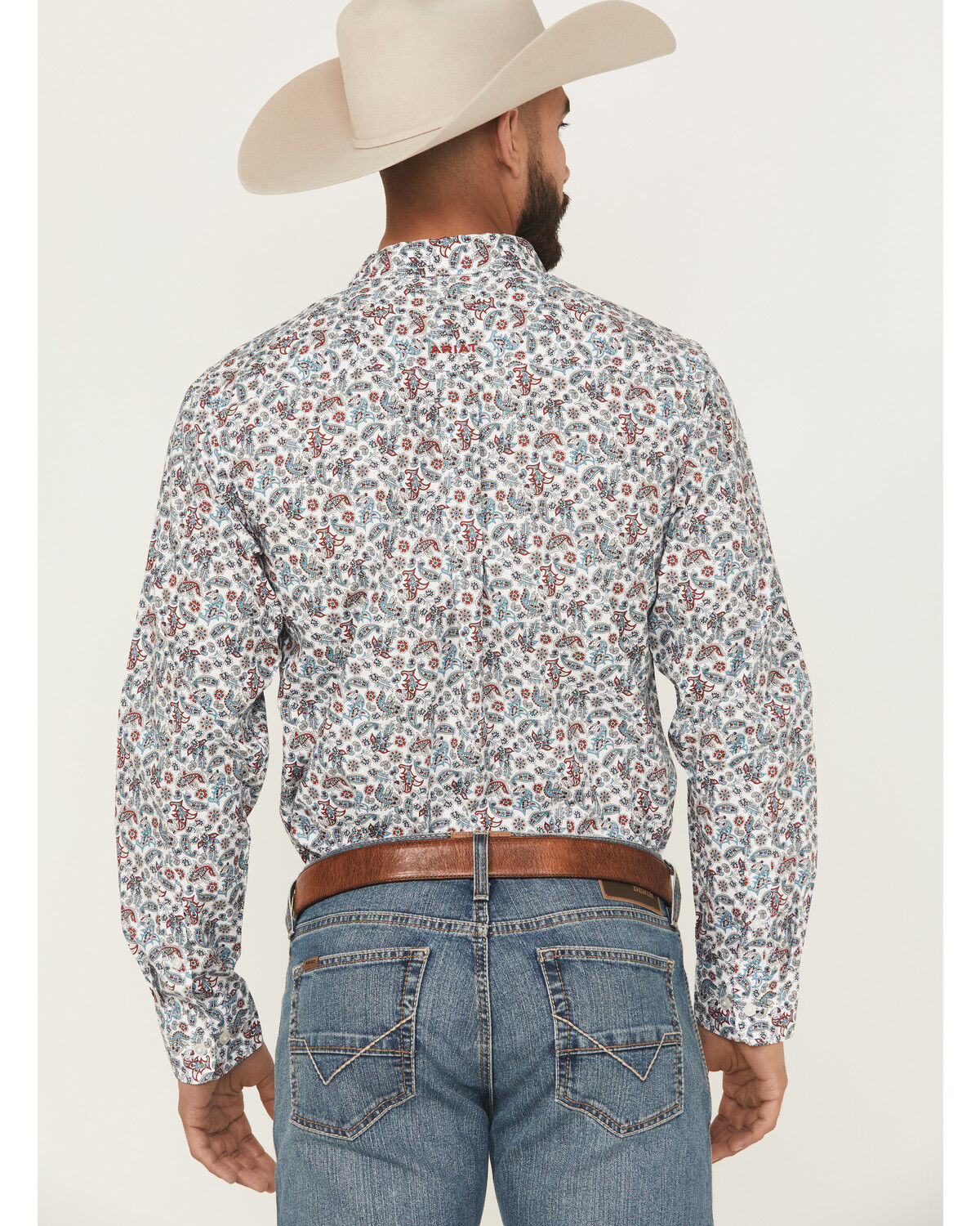 Image #4 - Ariat Men's Stiles Paisley Print Fitted Long Sleeve Button-Down Western Shirt, Light Blue, hi-res
