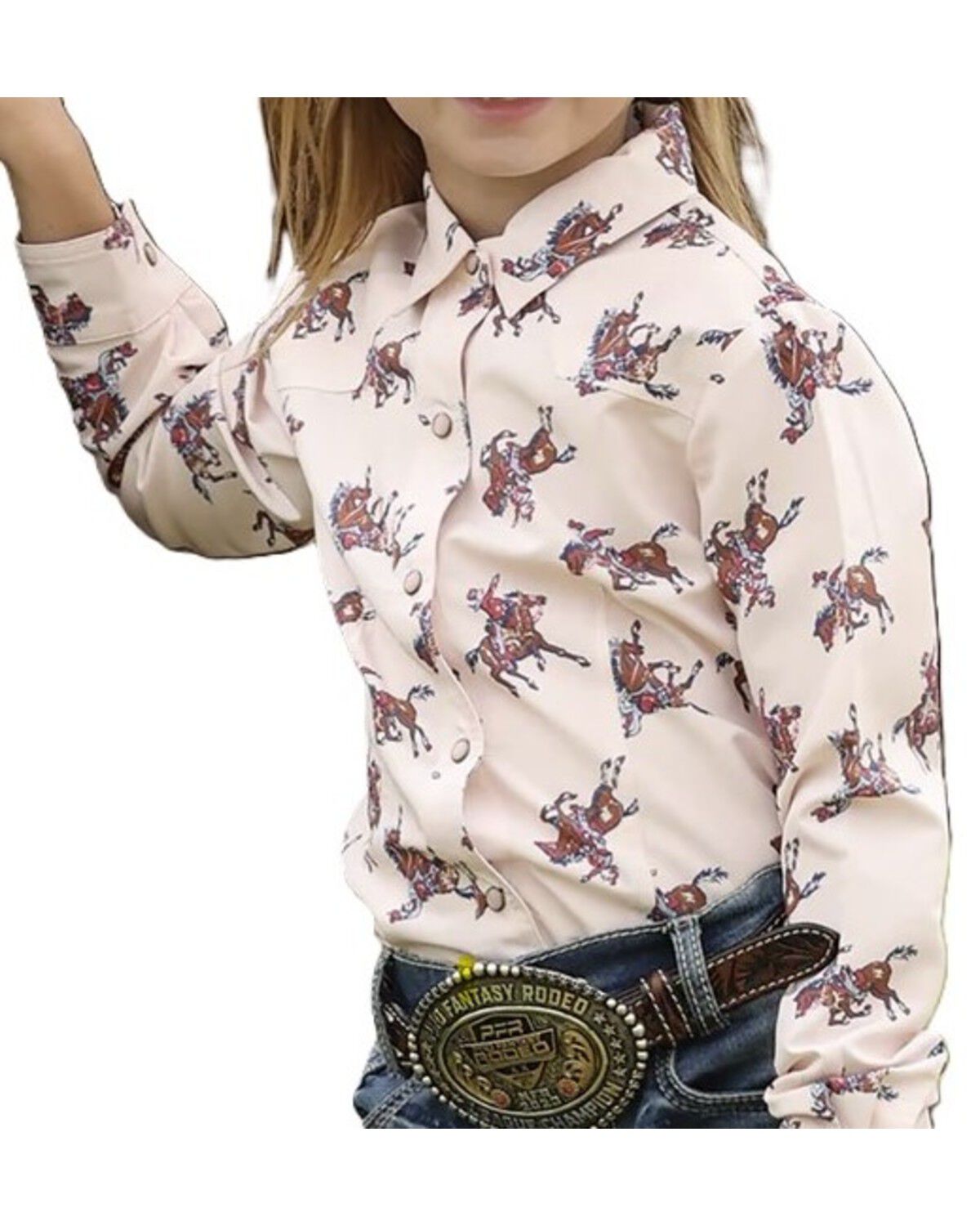 Cruel Girl Girls' Horse Print Long Sleeve Pearl Snap Western Shirt, Pink, hi-res