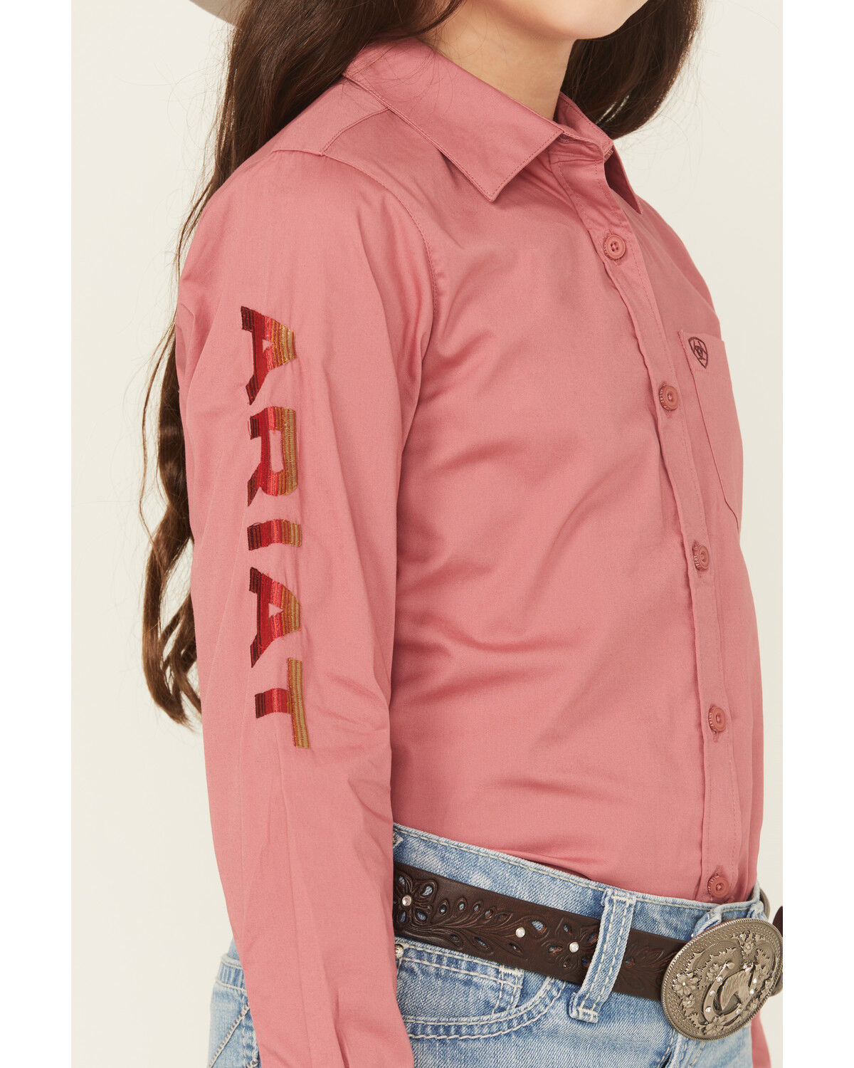 Image #3 - Ariat Girls' Team Kirby Long Sleeve Button-Down Stretch Western Shirt, Pink, hi-res