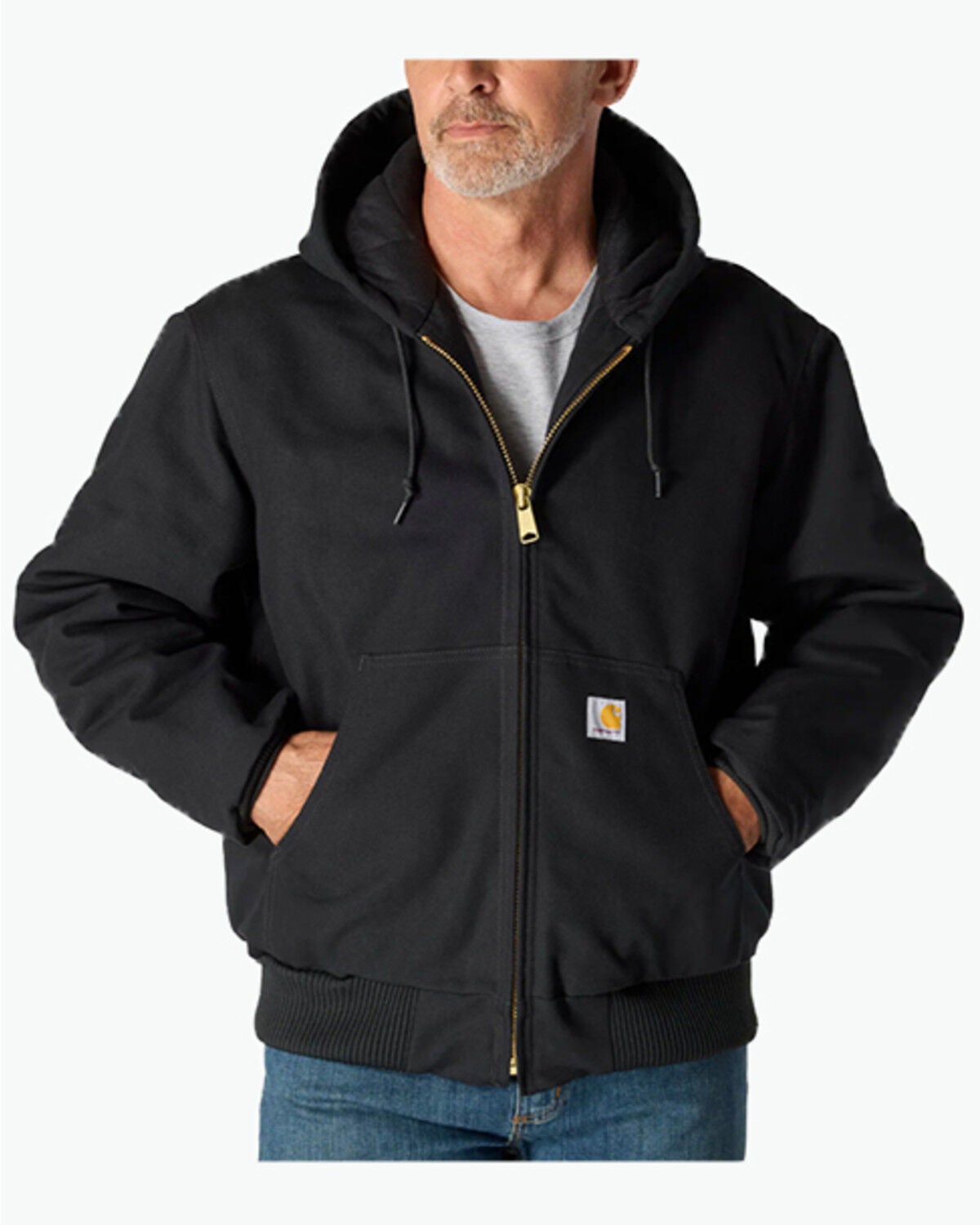 Image #1 - Carhartt Men's Flannel Lined Zip-Up Hooded Work Jacket, Black, hi-res